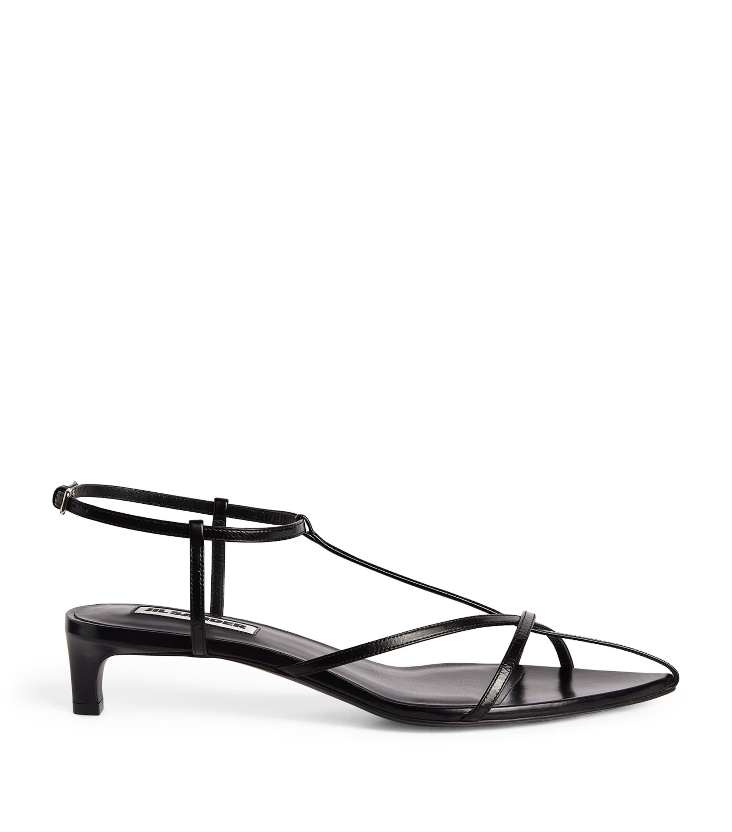 Shop Jil Sander Leather Strappy Heeled Sandals 35 In Black