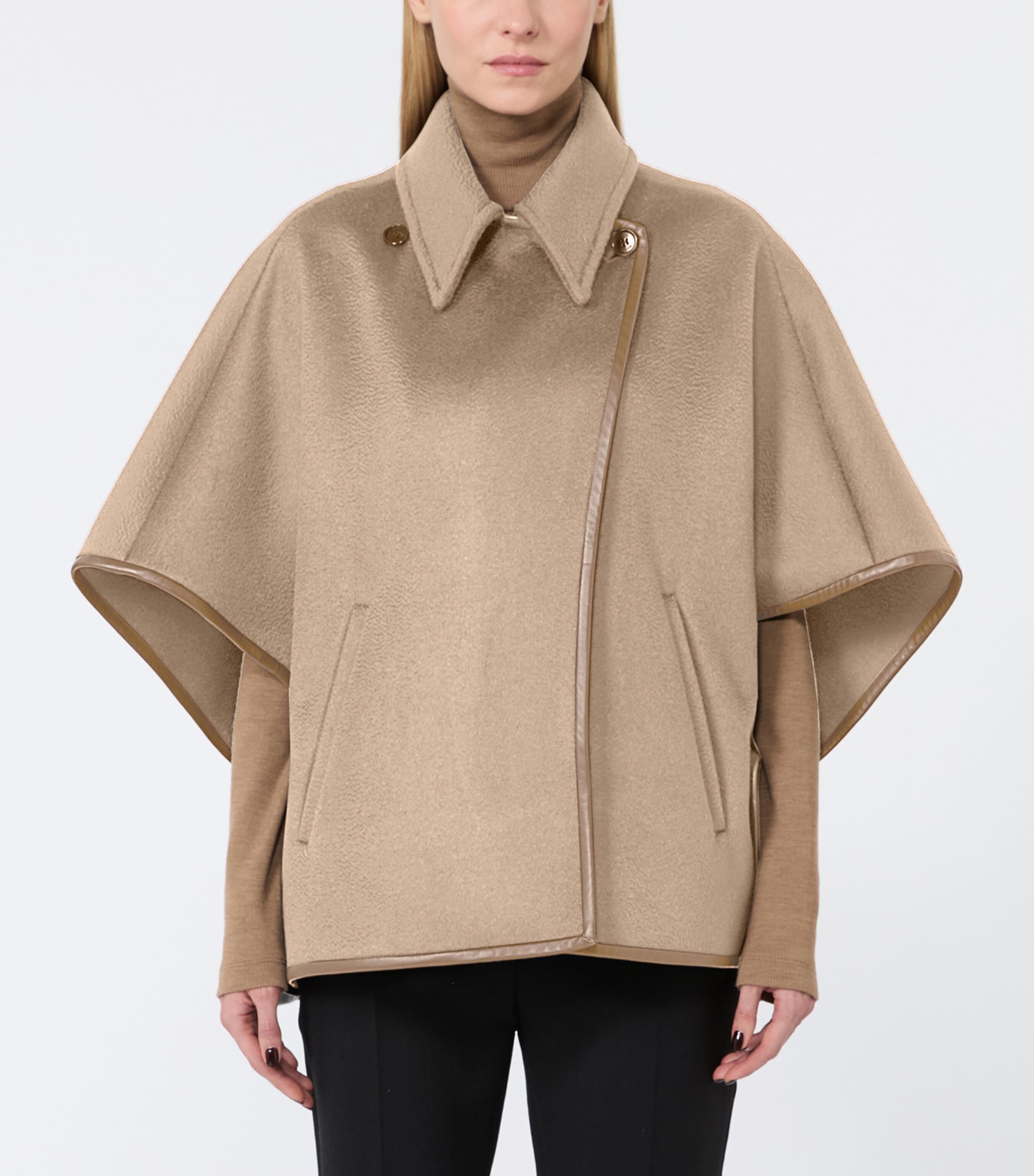 Max Mara Womens Cashmere Double-Breasted Cape Beige Image 3