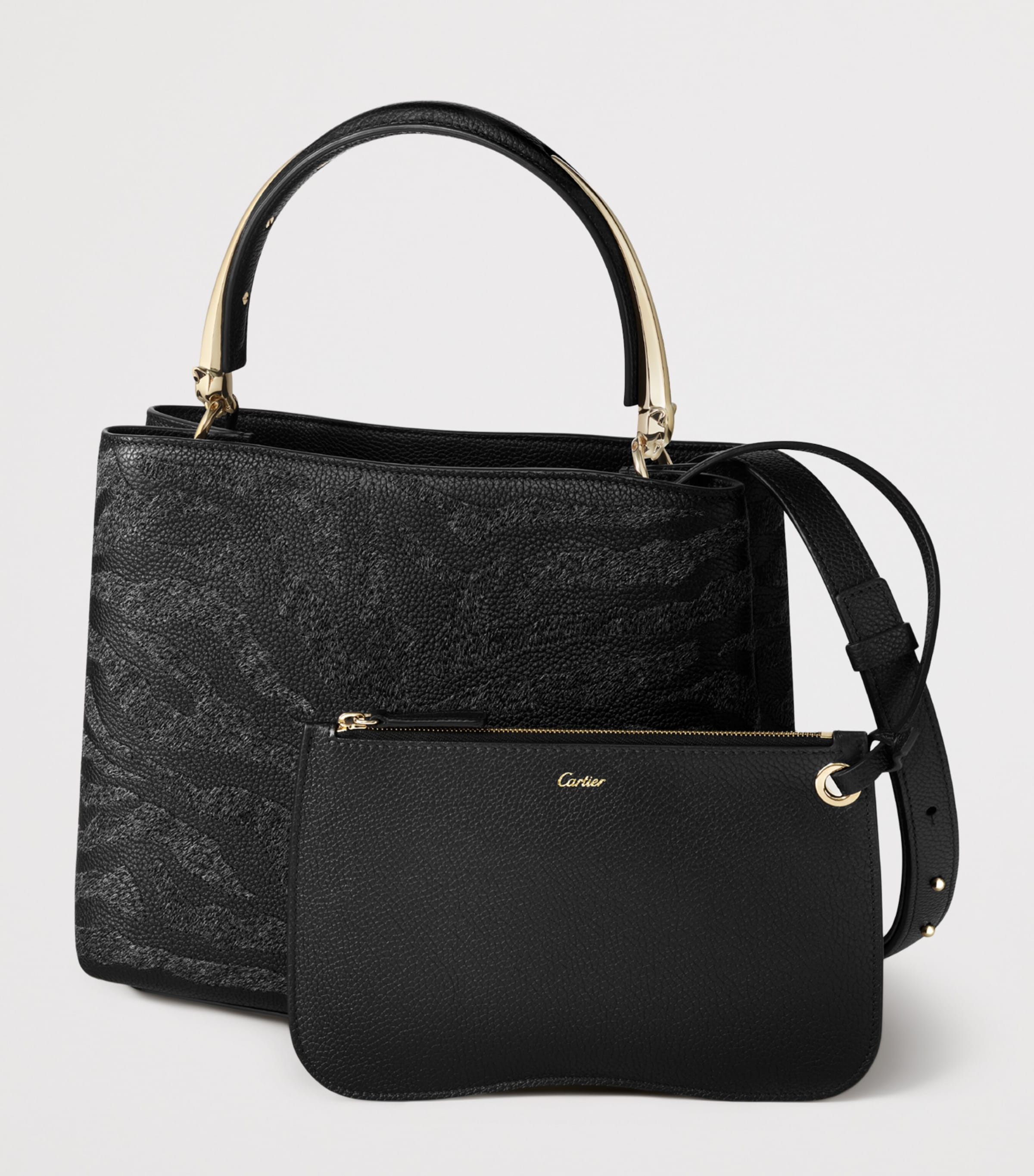 Calfskin Panthère de Cartier Top-Handle Bag BLACK Image 2