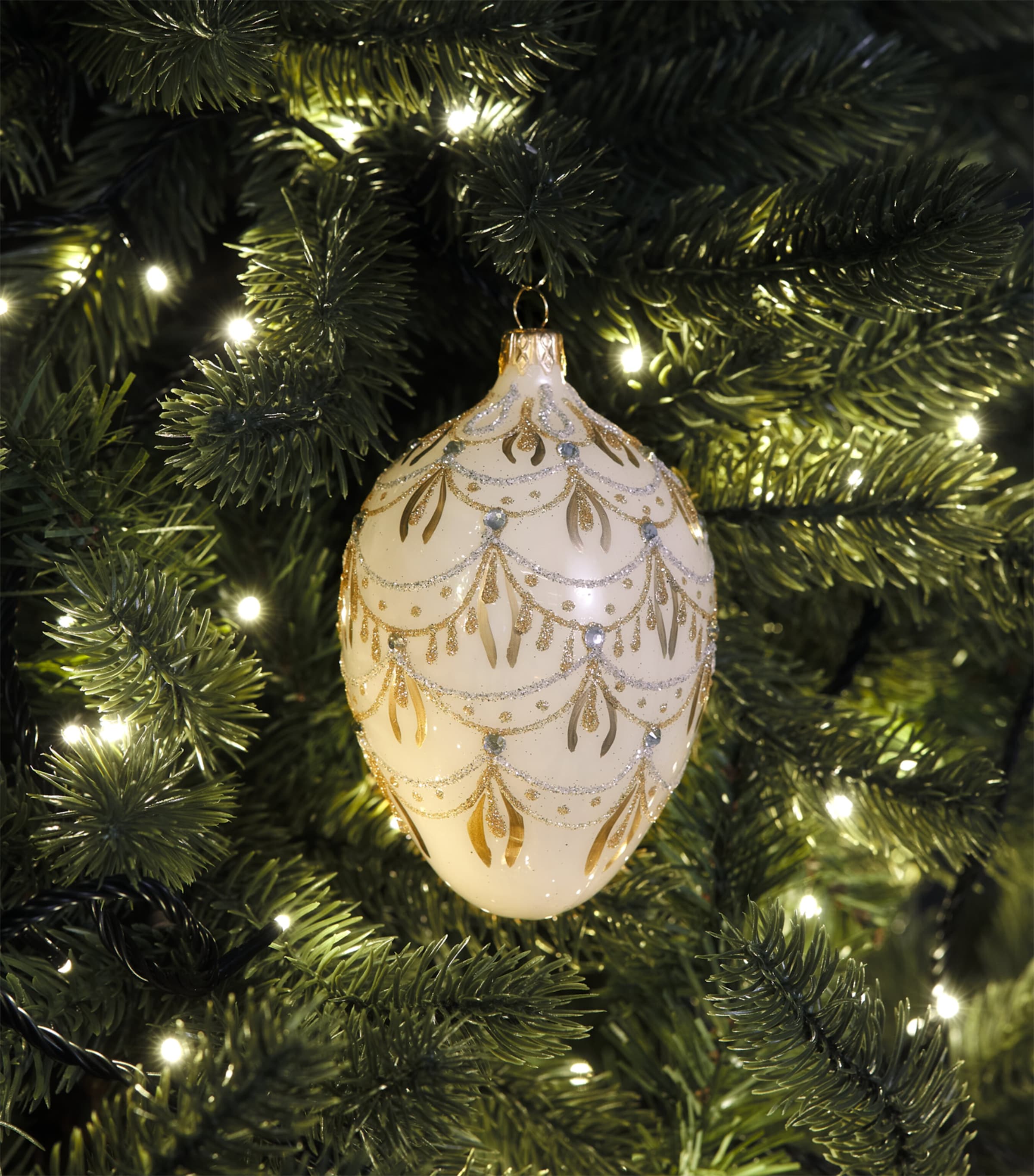 Harrods Glitter Mistletoe Egg Bauble White Image 3
