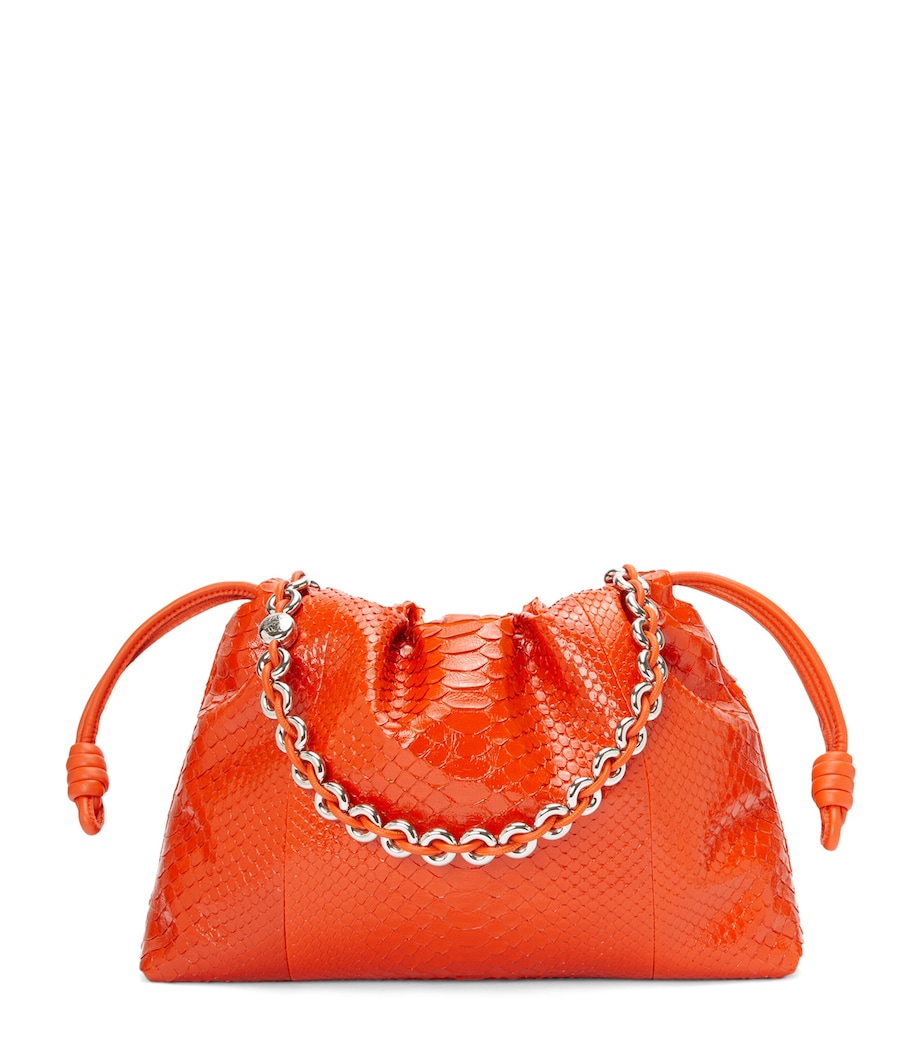 Large Python Skin Flamenco Shoulder Bag ORANGE Image 1