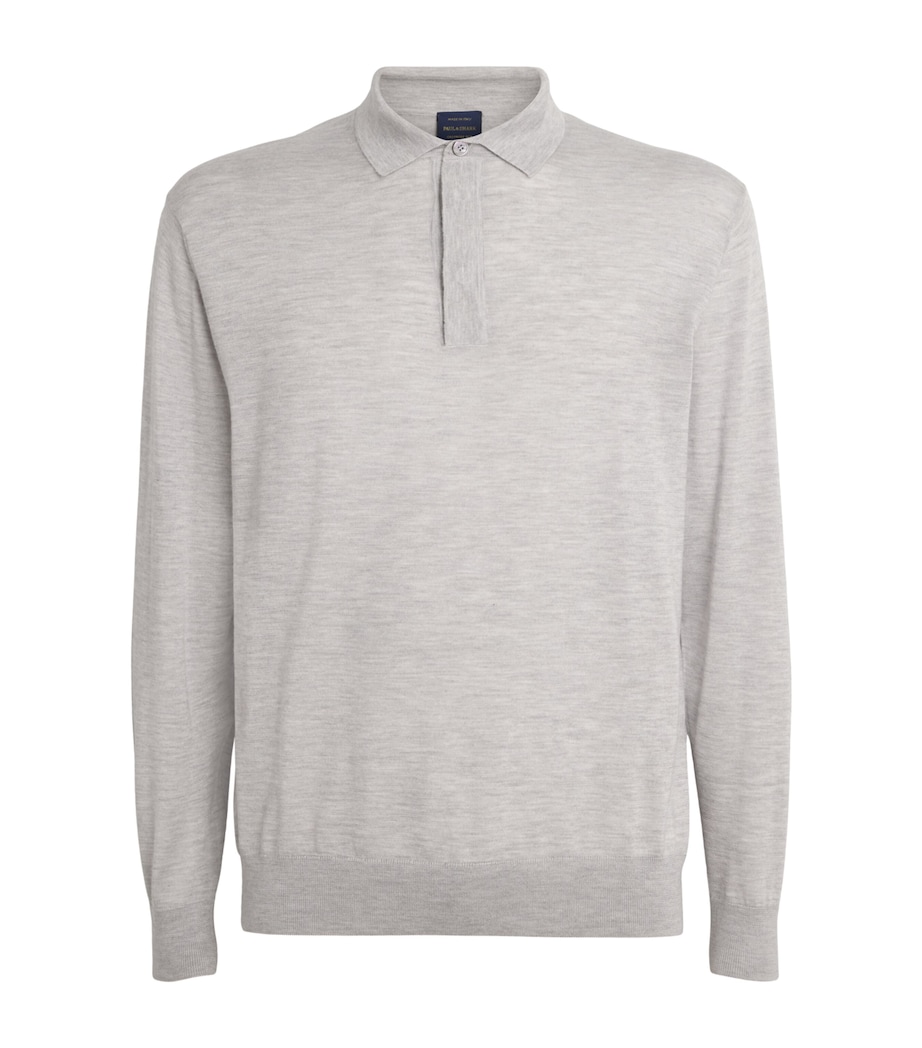 Paul & Shark Mens Cashmere-Silk Suede-Trim Polo Shirt Light Grey Image 1