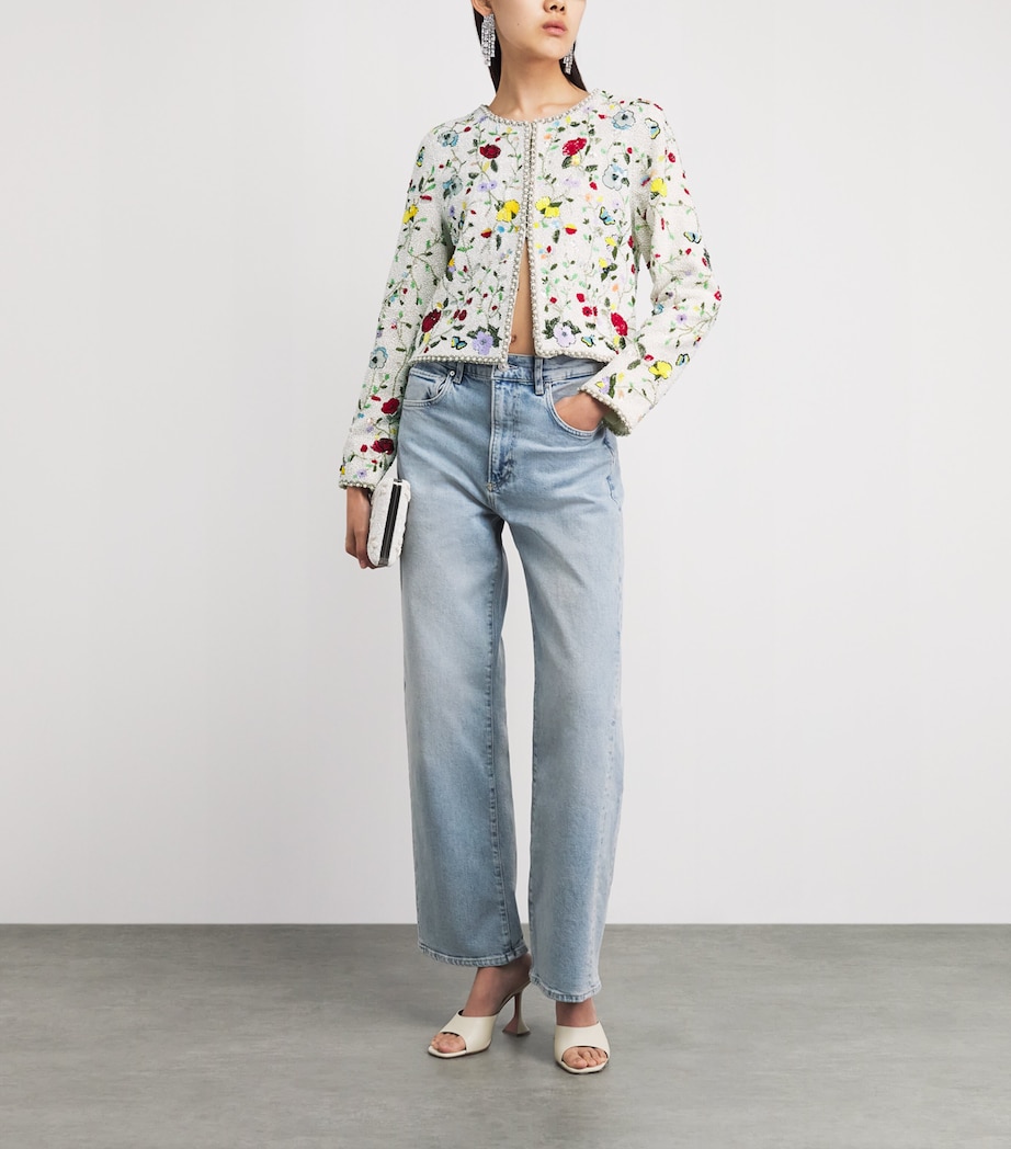 Alice+Olivia Womens Embellished Floral Kidman Jacket Twstng Vines Off Wht Image 2