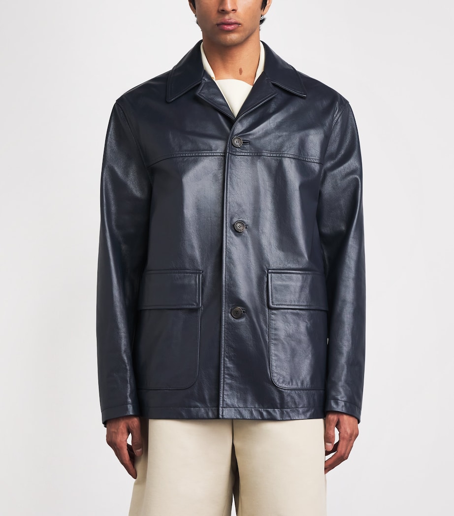 System Mens Leather Jacket Dark Navy Image 4