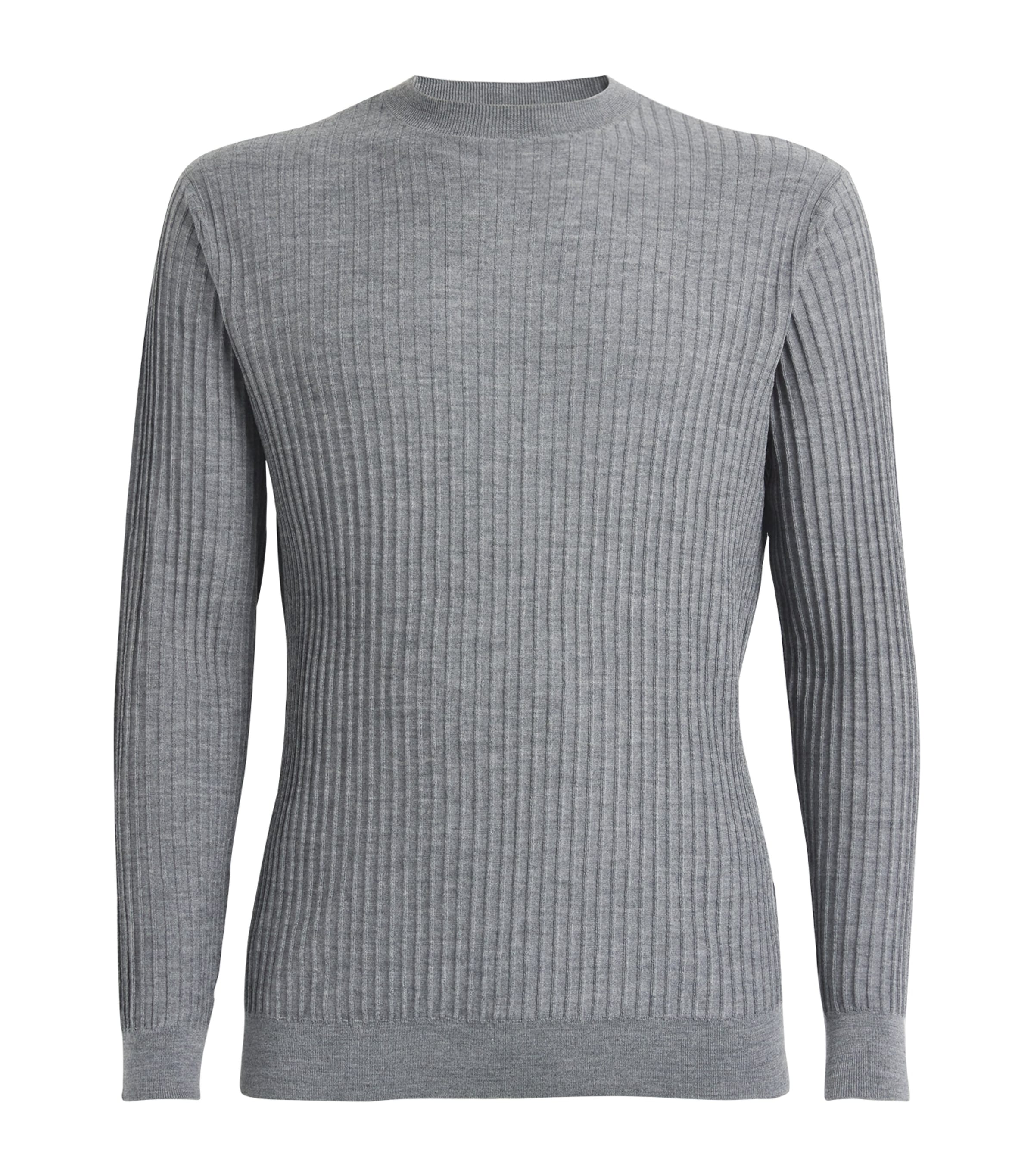 Shop Emporio Armani Virgin Wool-blend Ribbed Sweater In Grey