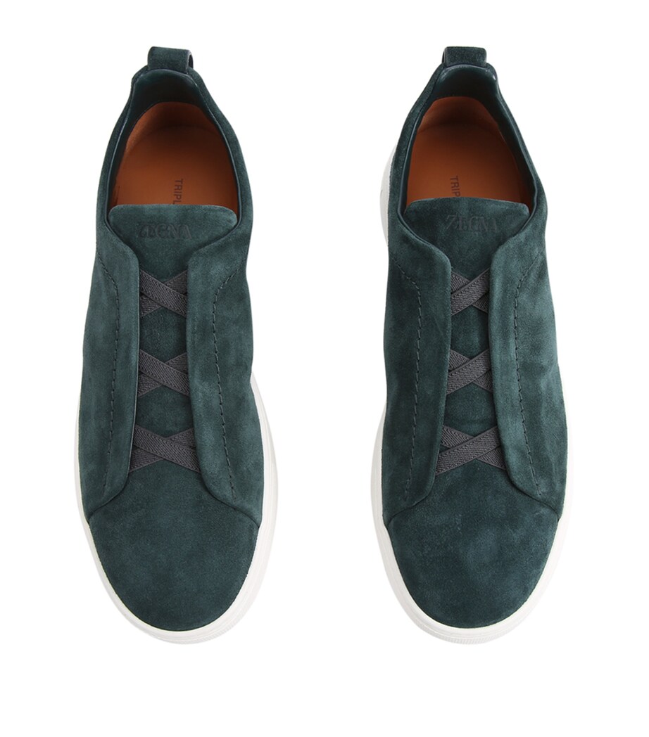 Zegna Suede Triple Stitch Sneakers Dark Green Image 4