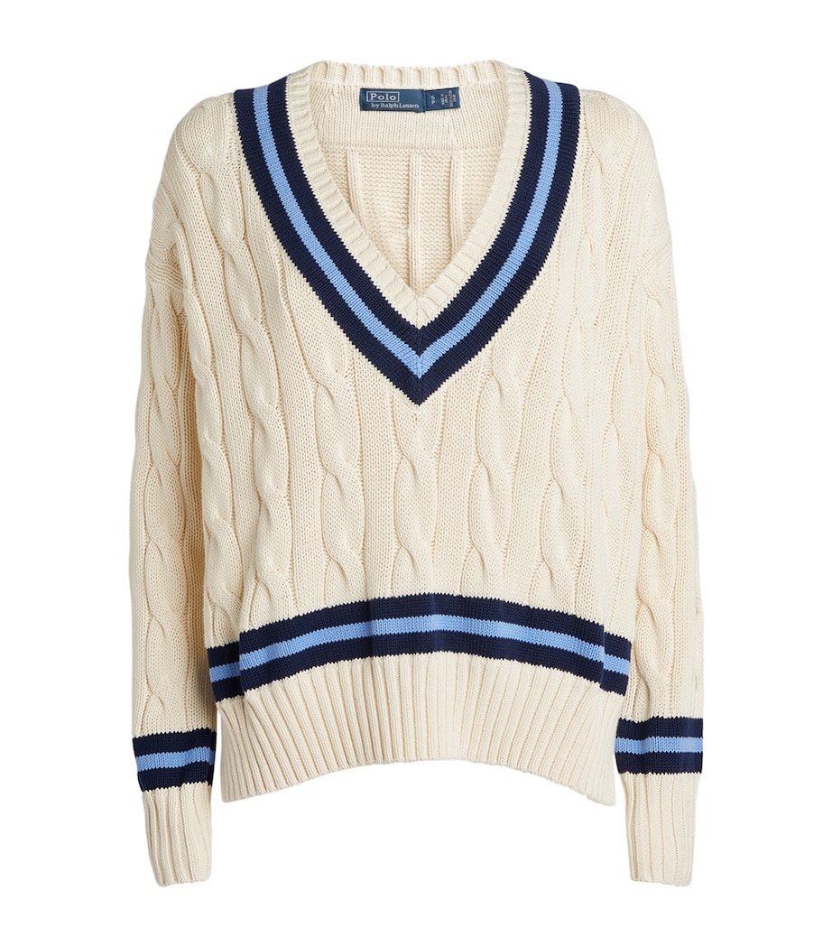 Cable-Knit Cricket Sweater CREAM W/ NAVY STRIPE Image 1