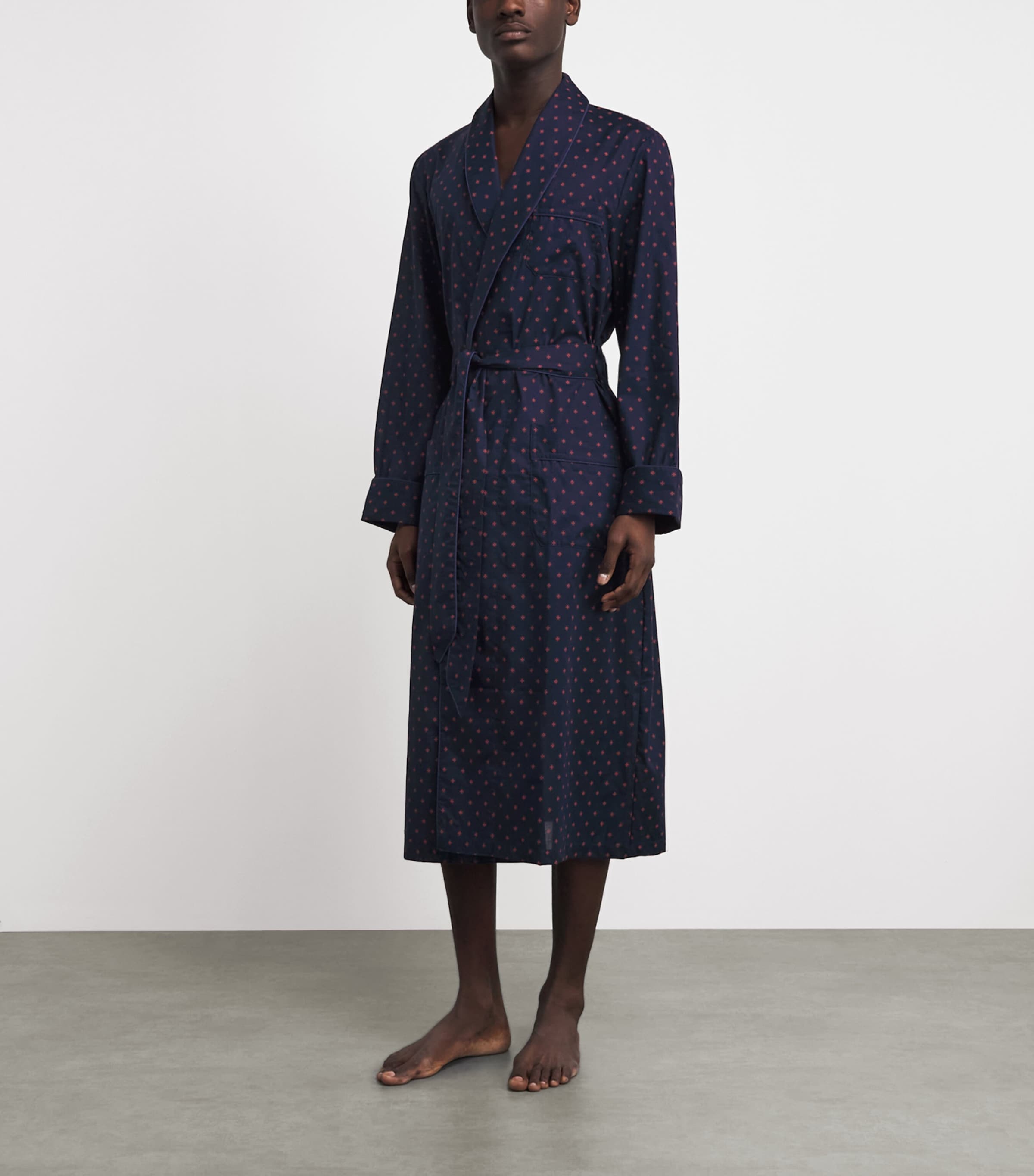 Derek Rose Mens Printed Nelson Robe Nav Image 2