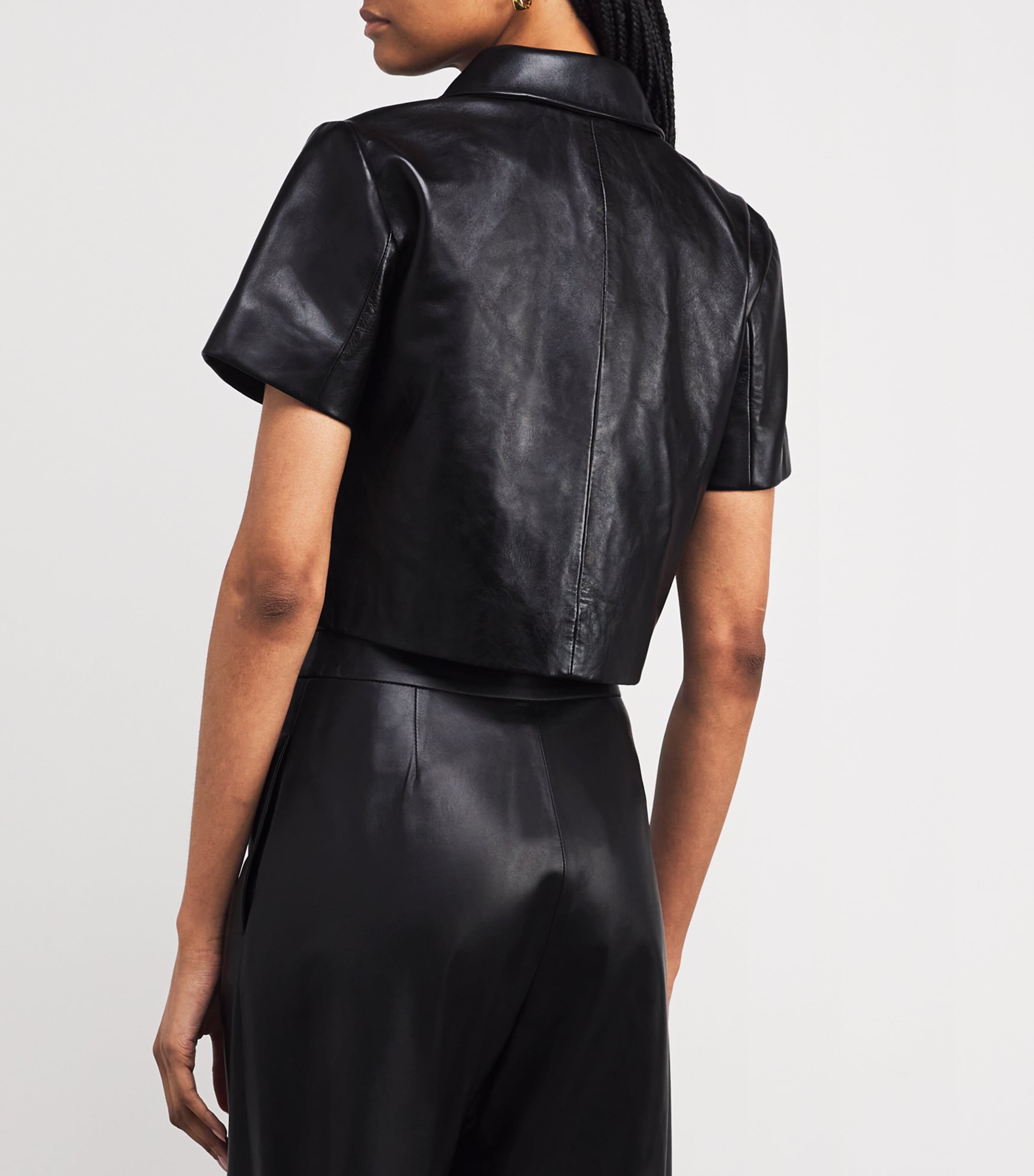 Cropped Leather Jacket BLACK Image 4