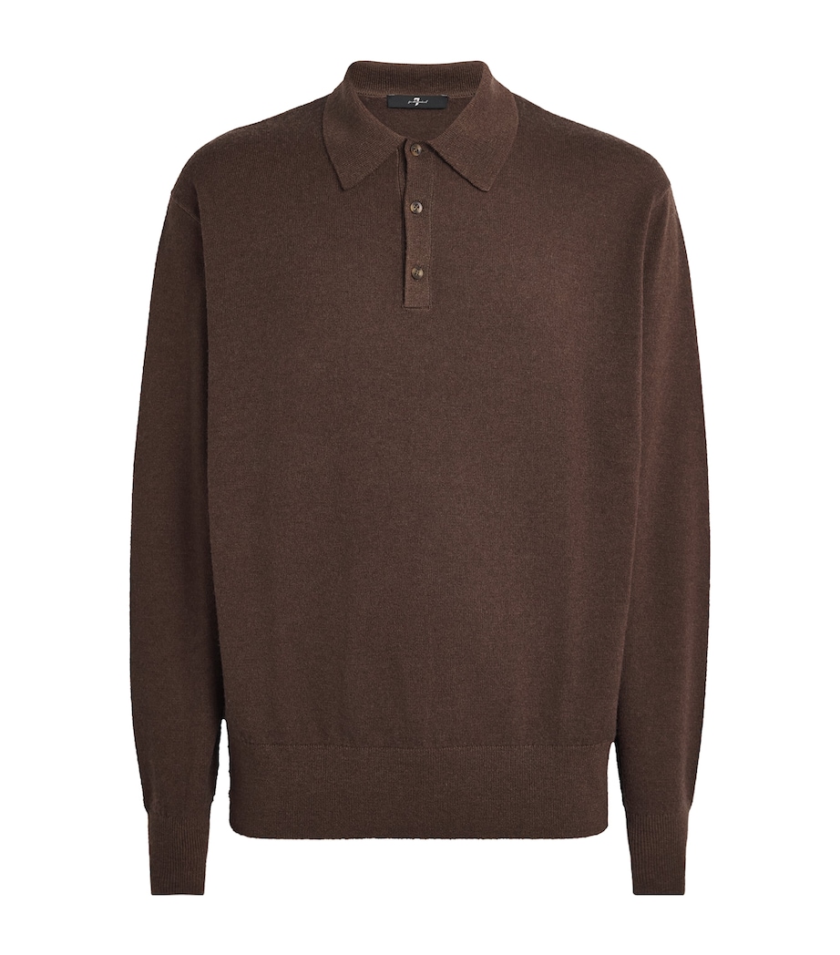 7 For All Mankind Mens Wool-Cashmere Long-Sleeve Polo Shirt Brown Image 1