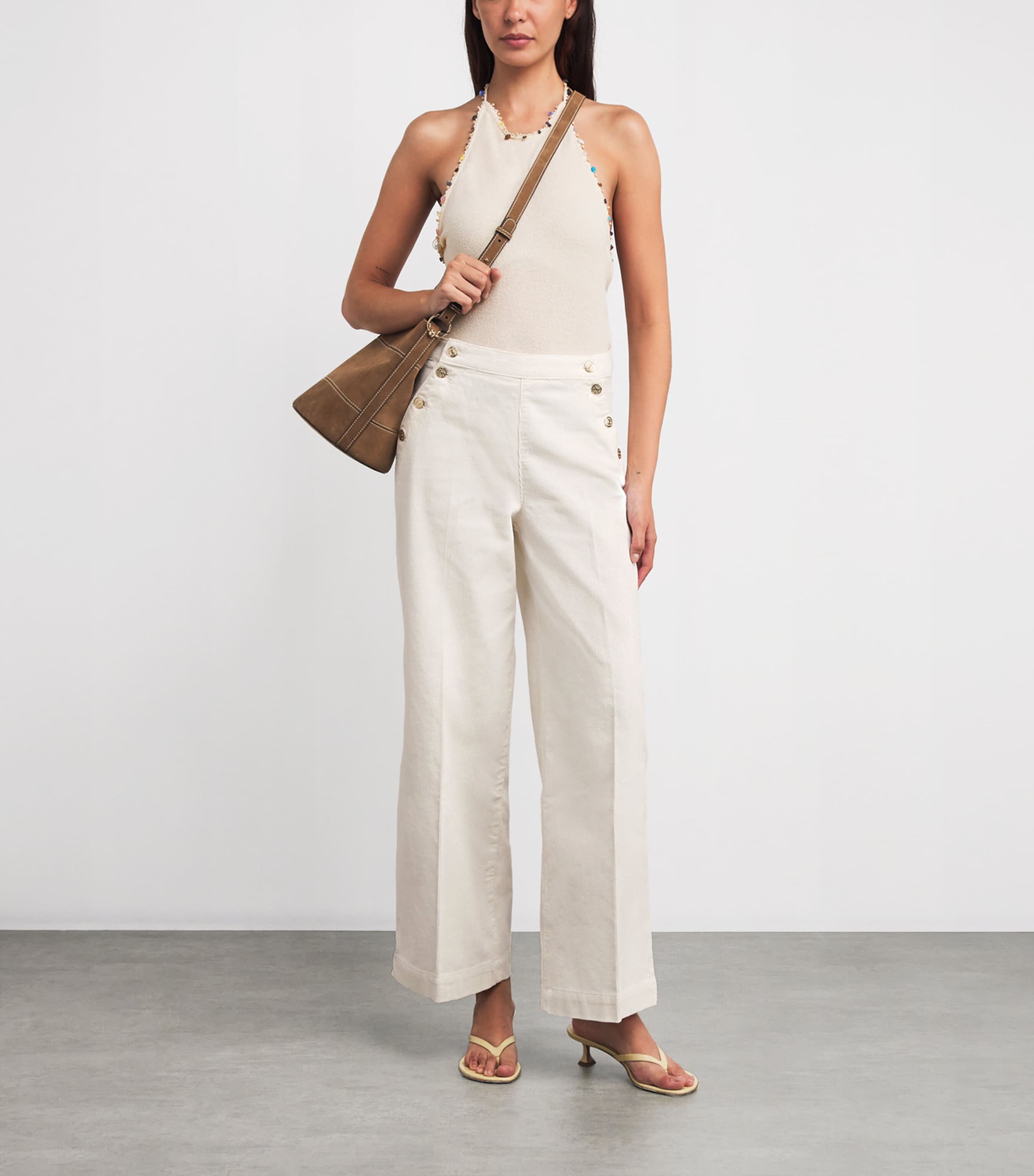 Corduroy Button-Detail Trousers ECRU Image 2