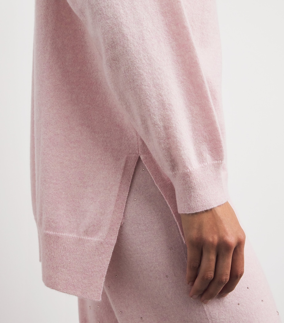 Cashmere Crystal-Embellished Aria Sweater PINK SORBET/VIN Image 6