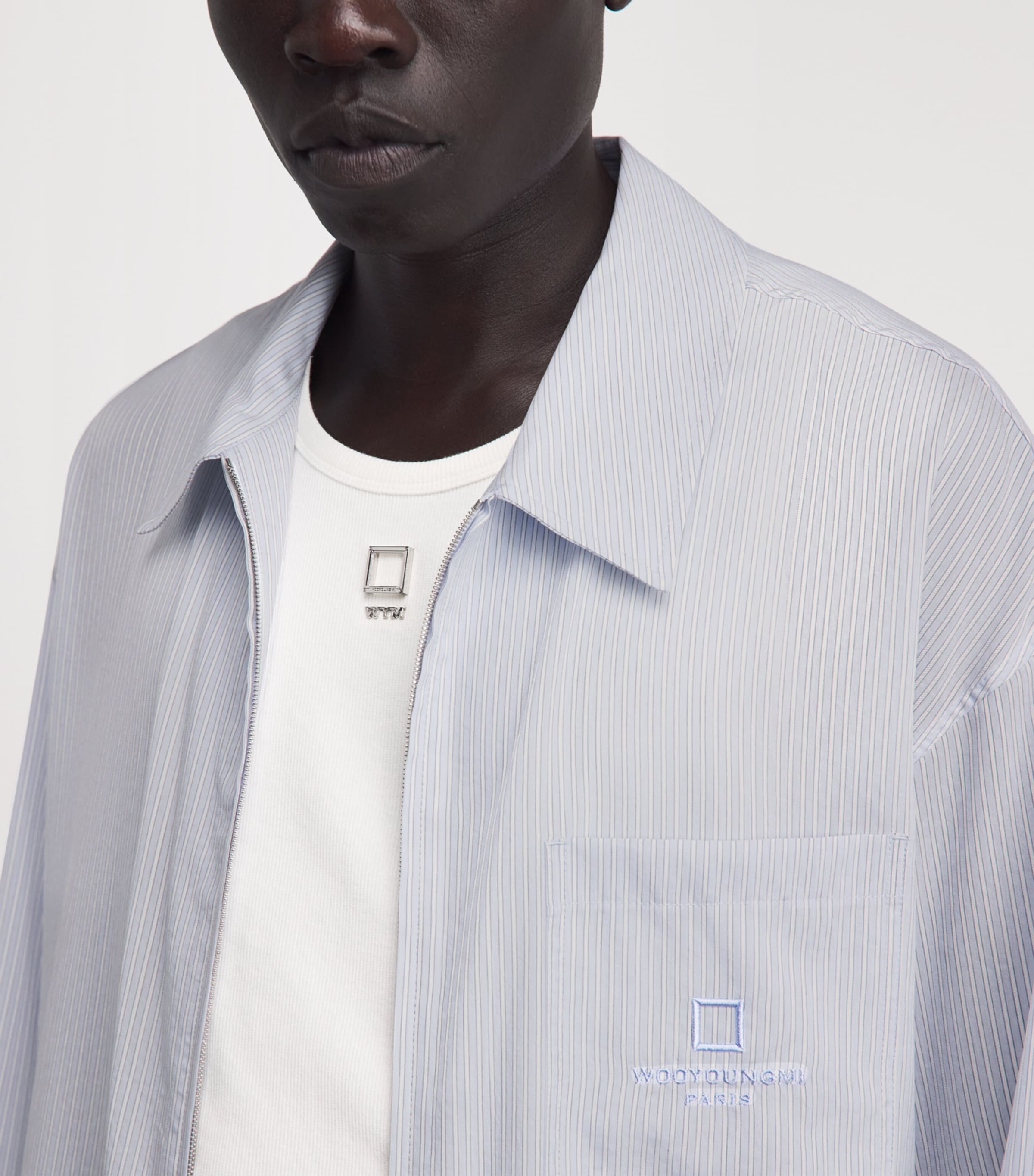 Wooyoungmi Mens Stripe Zip-Up Shirt Blue Image 3