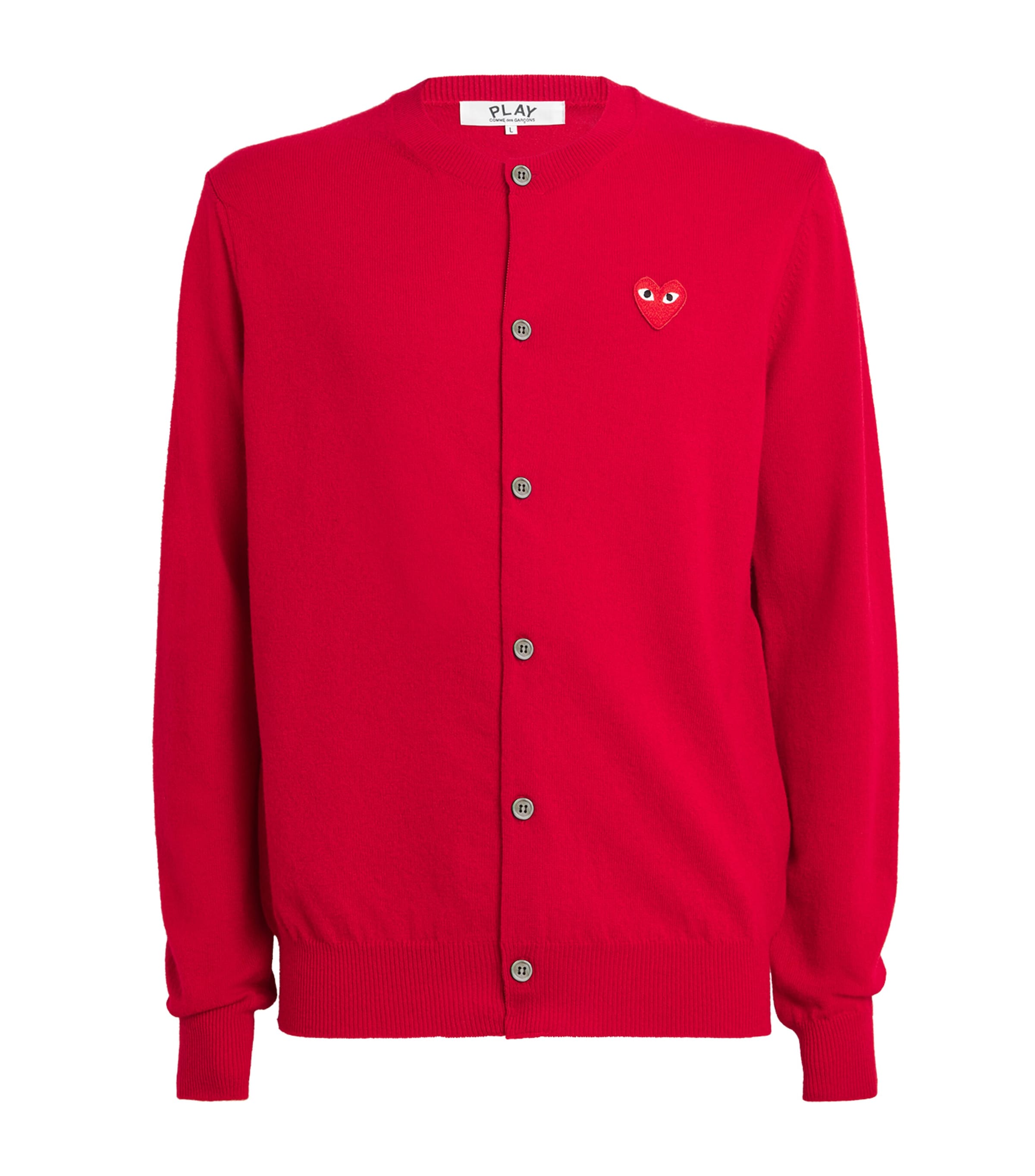Comme Des Garçons Play Red Embroidered Heart Cardigan In Red
