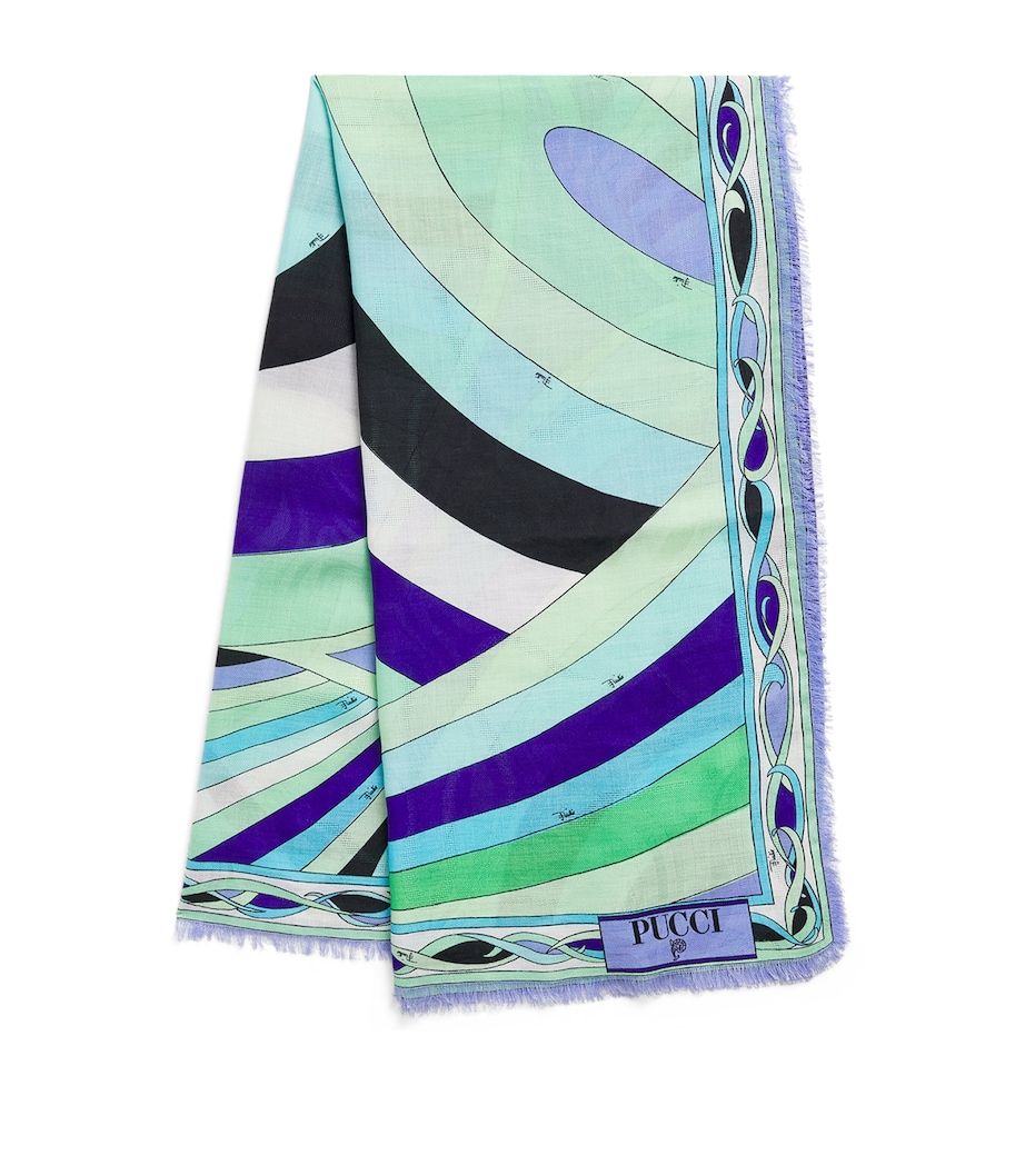 Wool-Silk Printed Pashmina 002 VERDE/LILLA Image 1