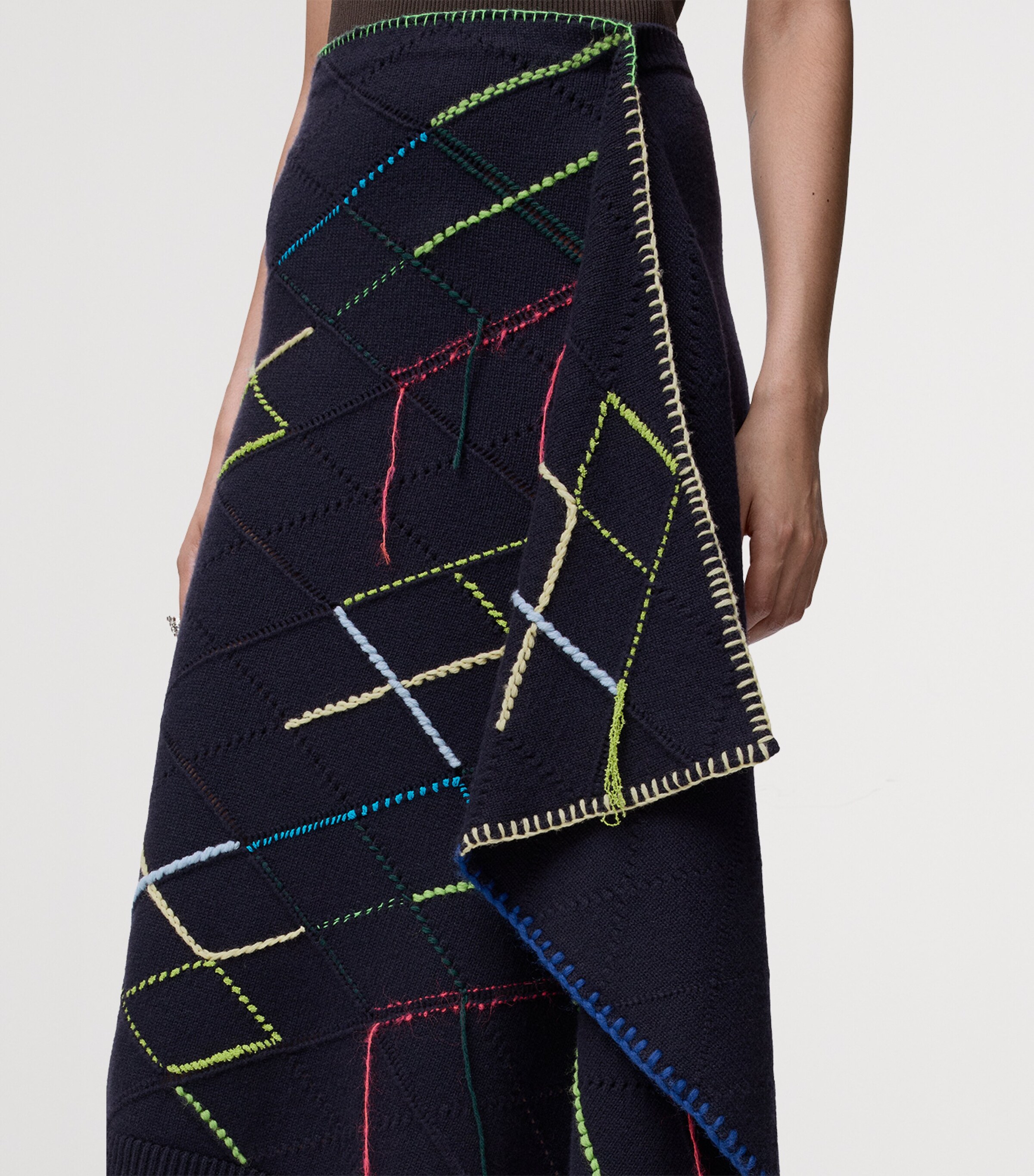 Knitted Asymmetric Skirt DARK NAVY BLUE Image 5