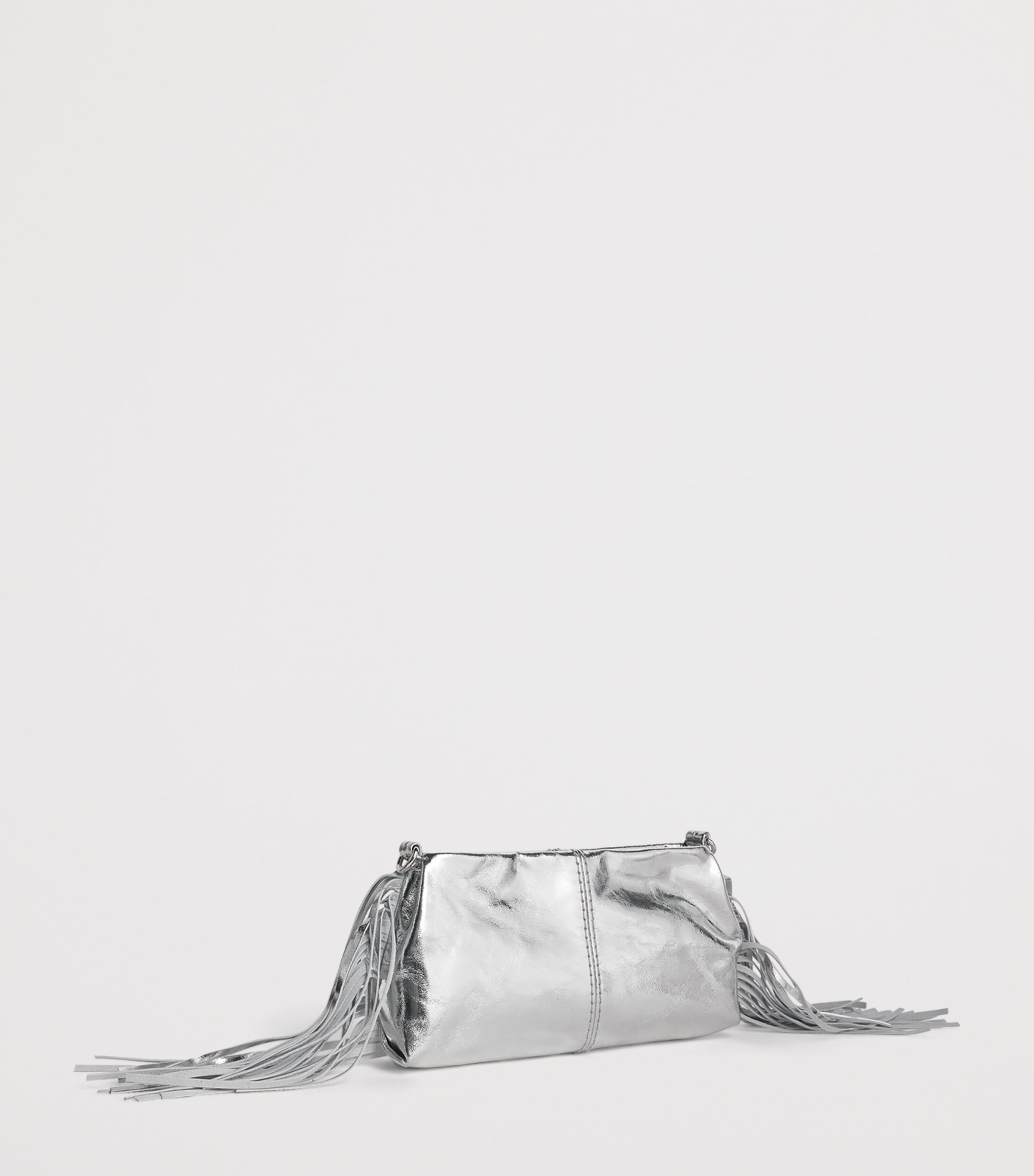 Maje Metallic Leather Miss M Clutch Bag Silvery Image 3