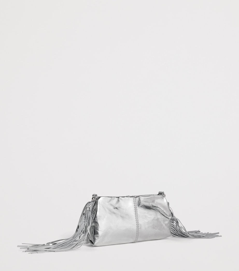 Maje Metallic Leather Miss M Clutch Bag Silvery Image 3