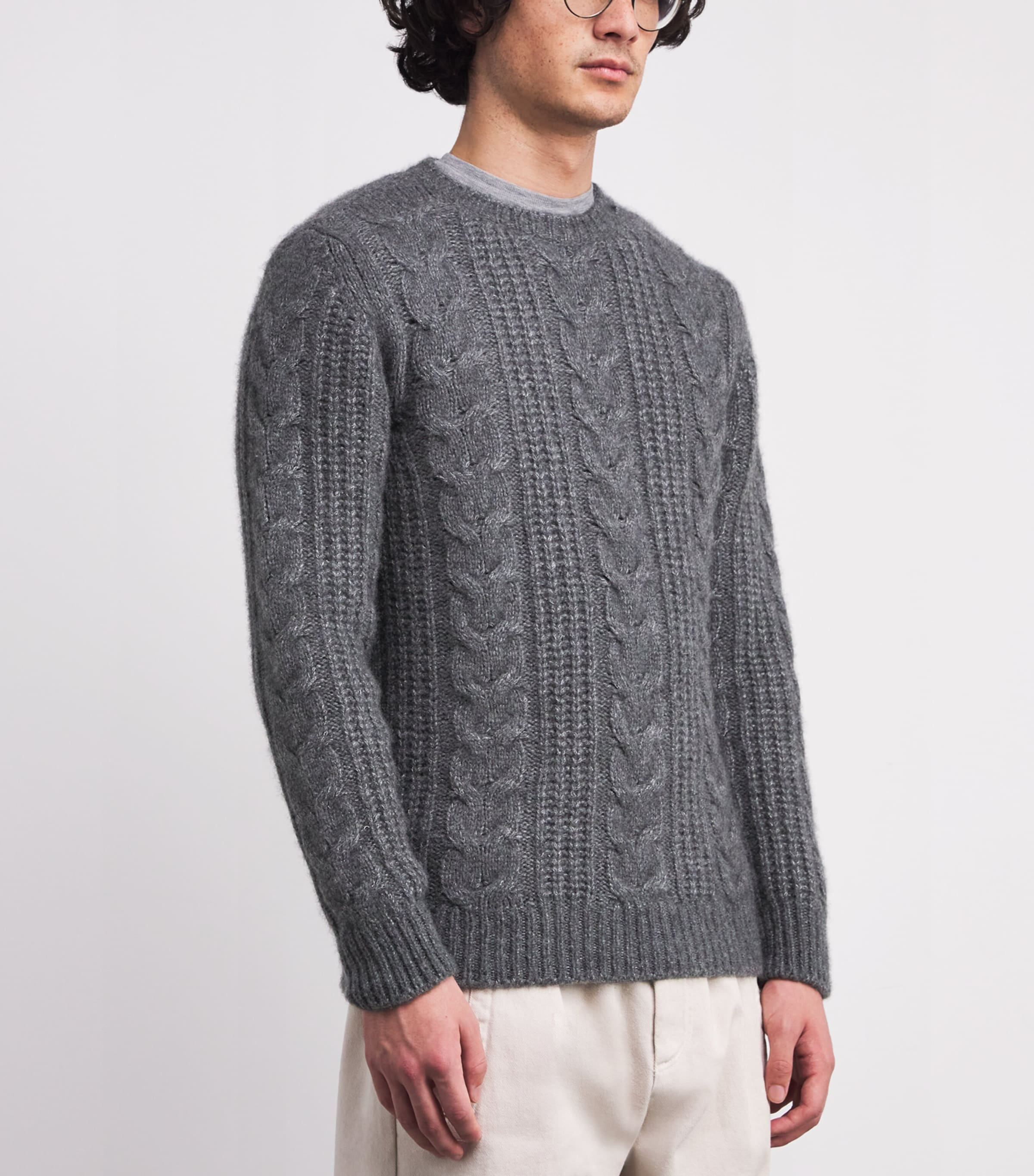 Cashmere-Silk Braided Sweater GRIGIO MEDIO MELANGE Image 3