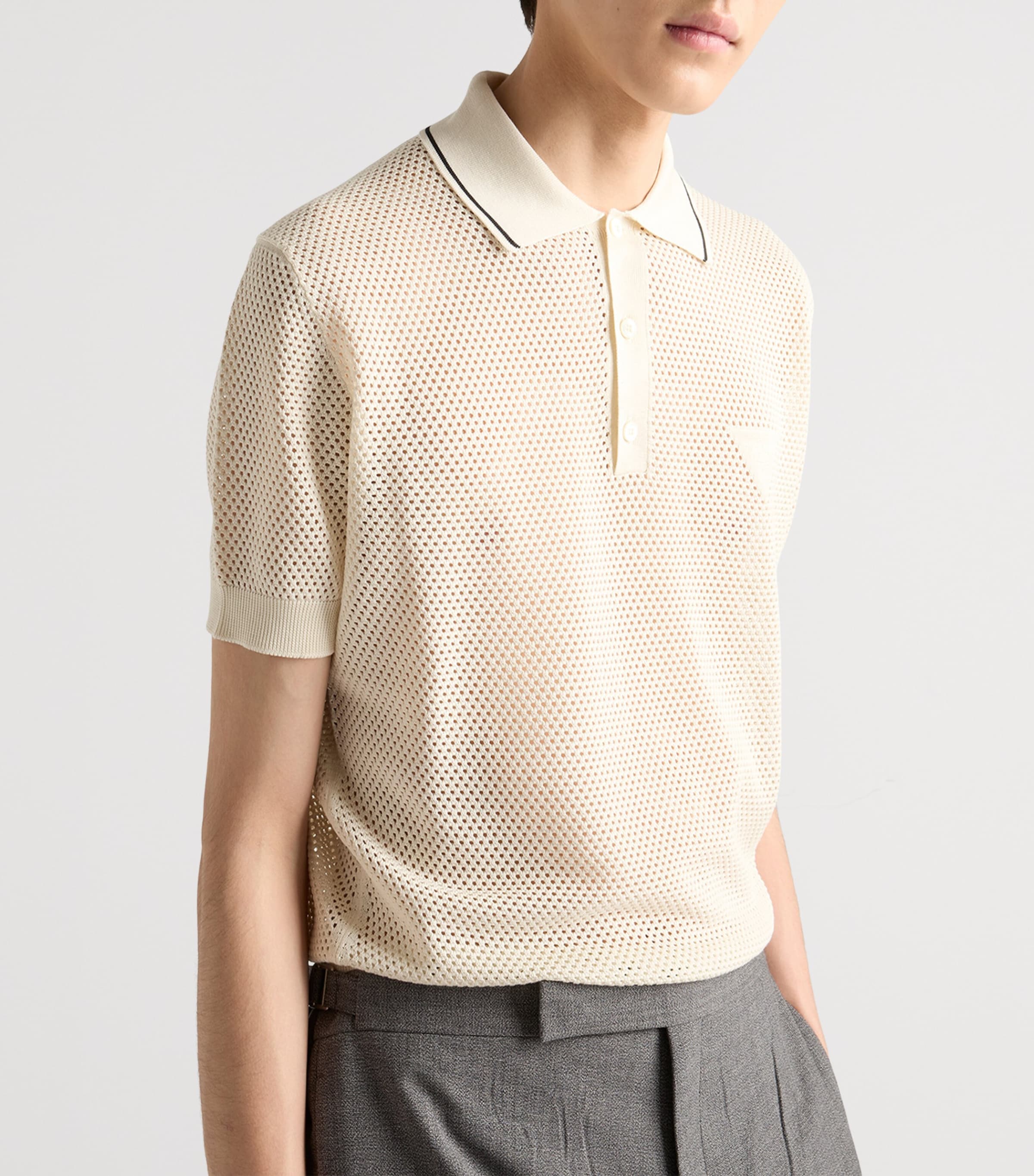 Tシャツ・カットソー PRADA Sand Silk Polo Shirt Silk polo shirt in white - Prada | Mytheresa