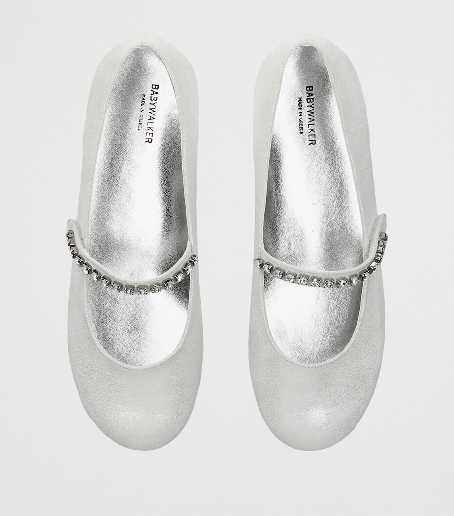 BabyWalker Leather Crystal-Strap Ballet Flats Silver Image 3