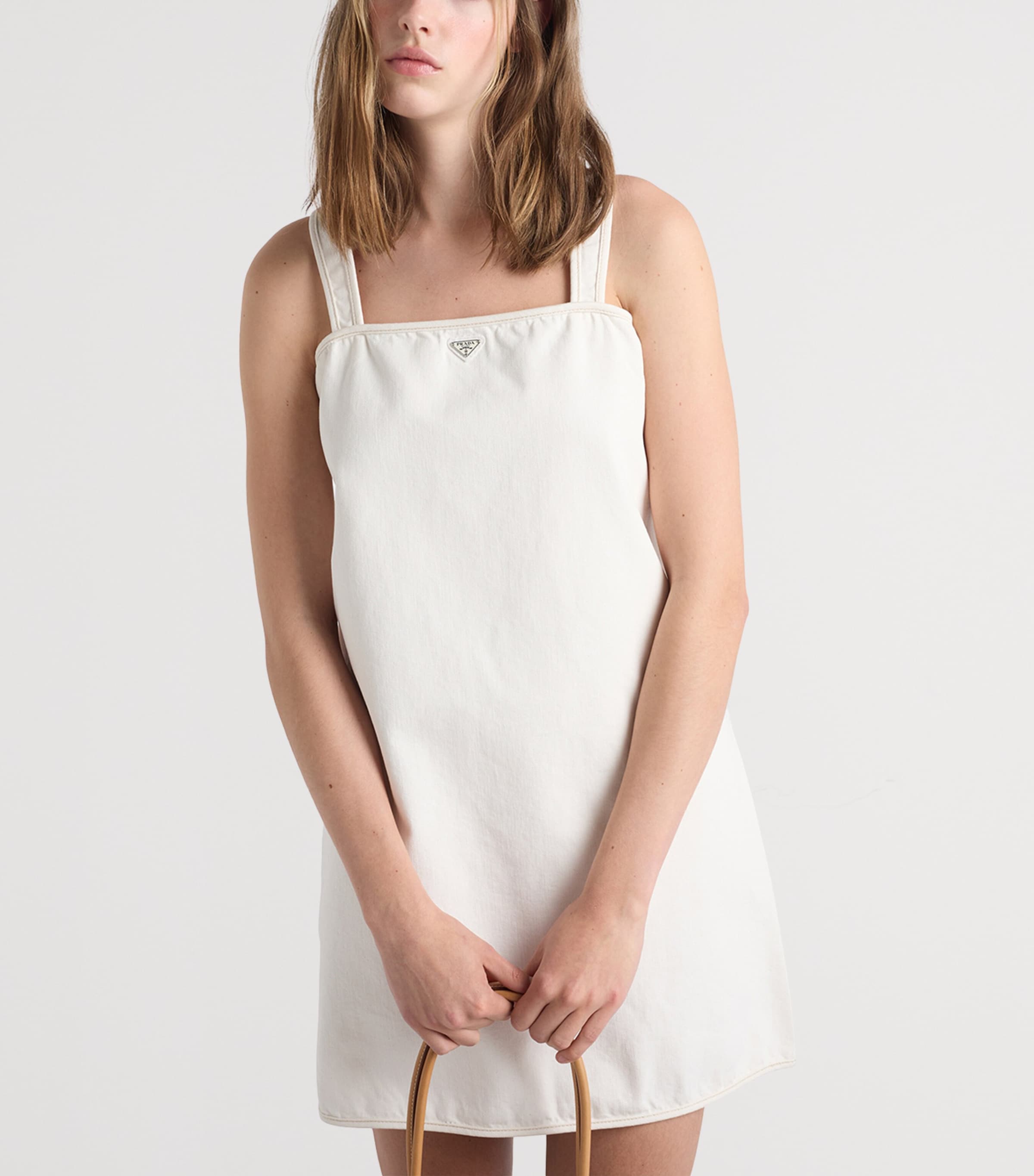 Prada Womens Denim Mini Dress White Image 3