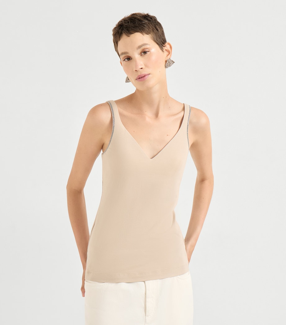 Cotton-Blend Monili V-Neck Tank Top C8539 Image 3