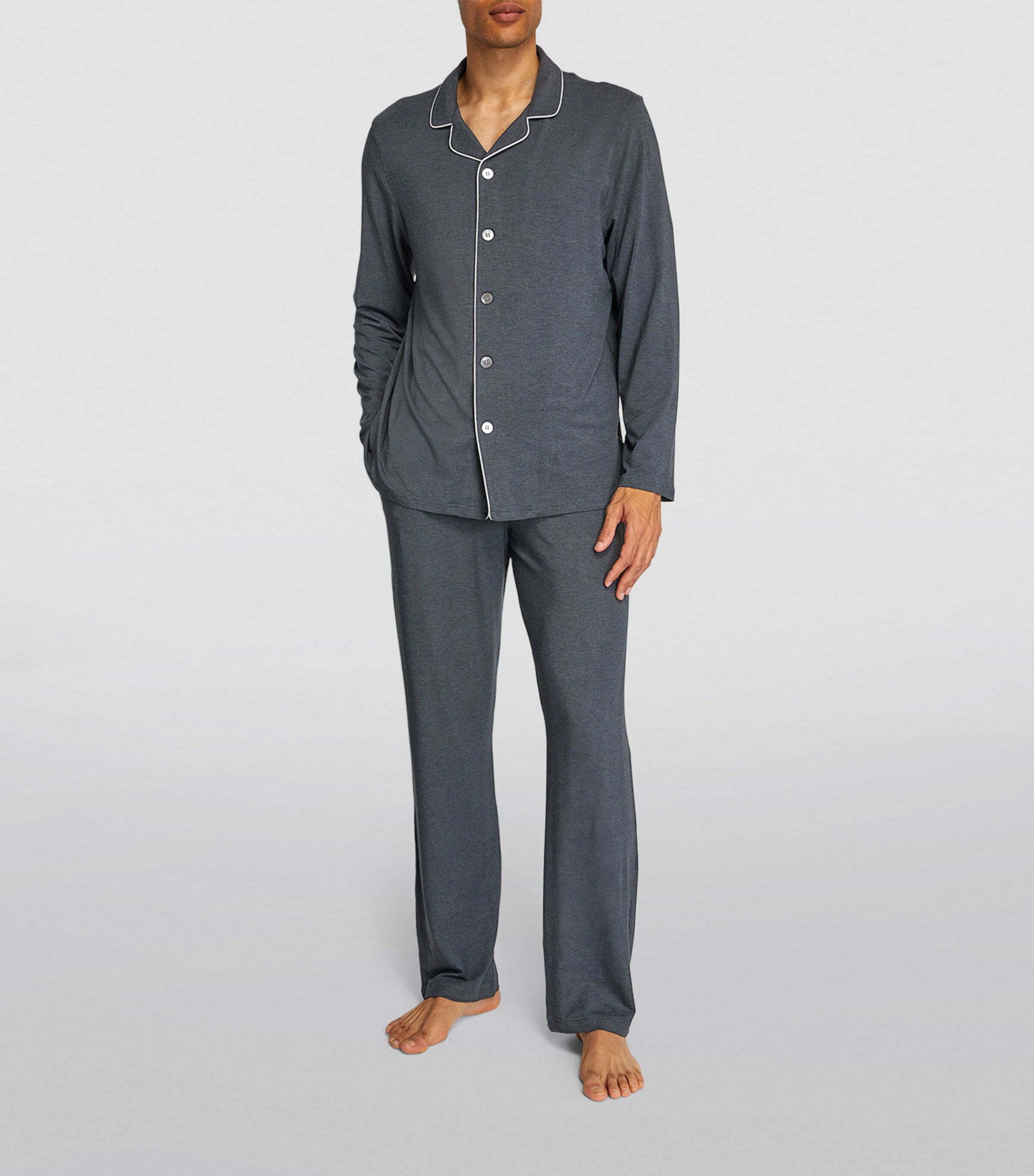Derek Rose Mens Modal-Blend Basel Pyjama Set Grey Image 6
