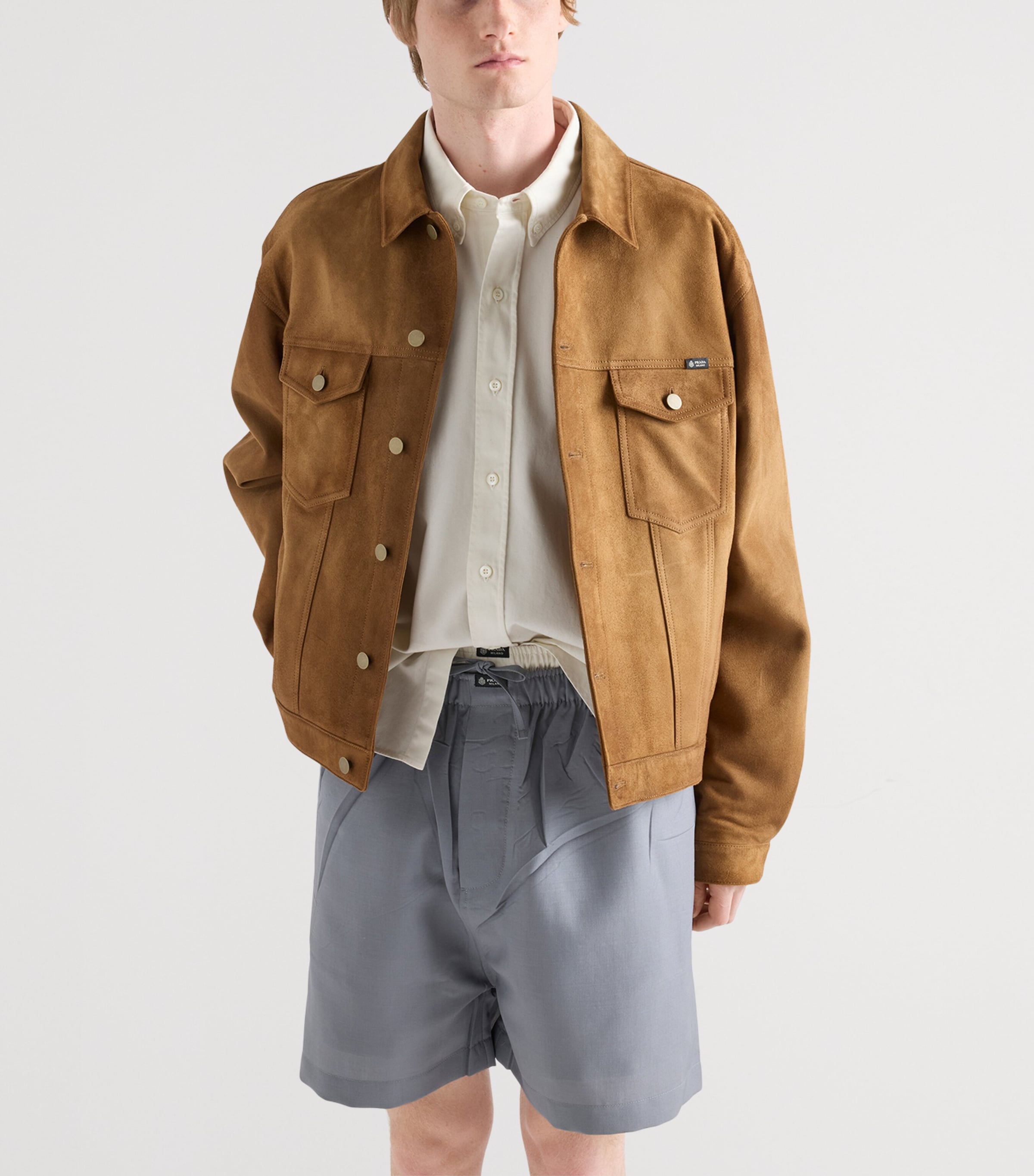 Prada Mens Cotton Logo Shirt Neutral Image 3