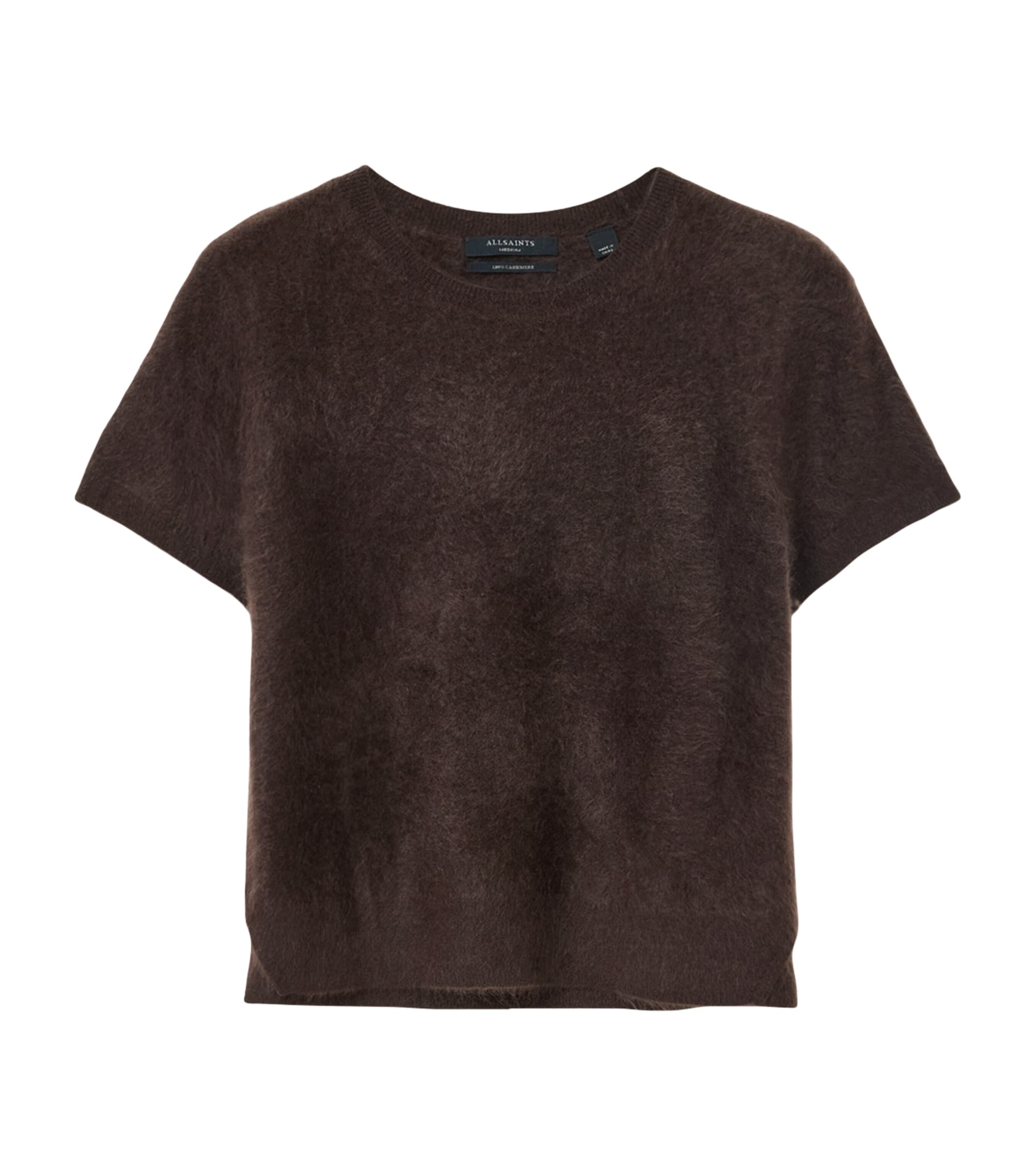 Allsaints Womens Oxblood Red Rebel Crew-neck Short-sleeve Brushed Cashmere T-shirt In Brown