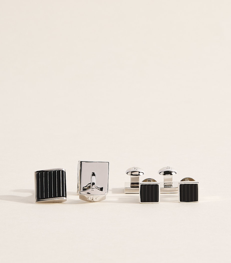 Tateossian Onyx Ribbed Wedge Cufflink Set Black Image 1