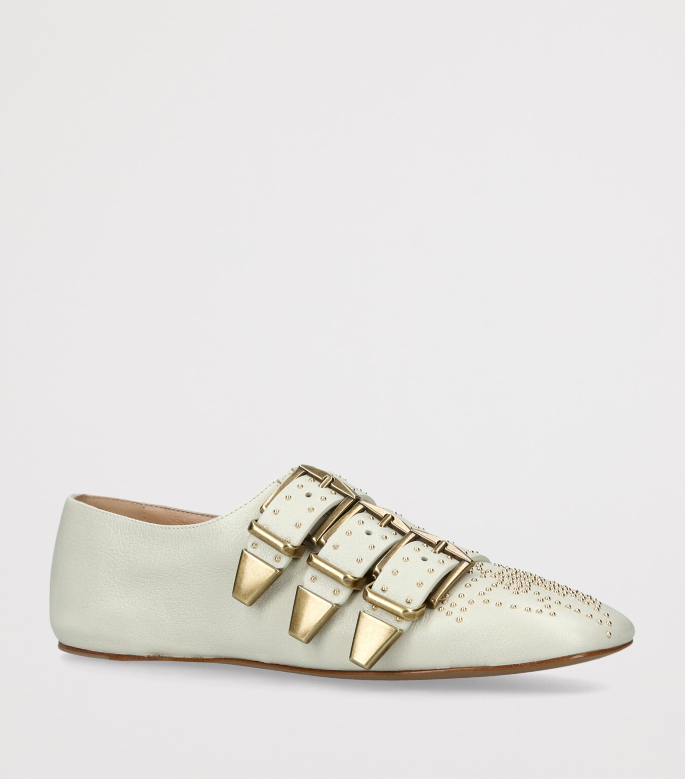 Leather Buckled Susanna Ballet Flats WHITE Image 3