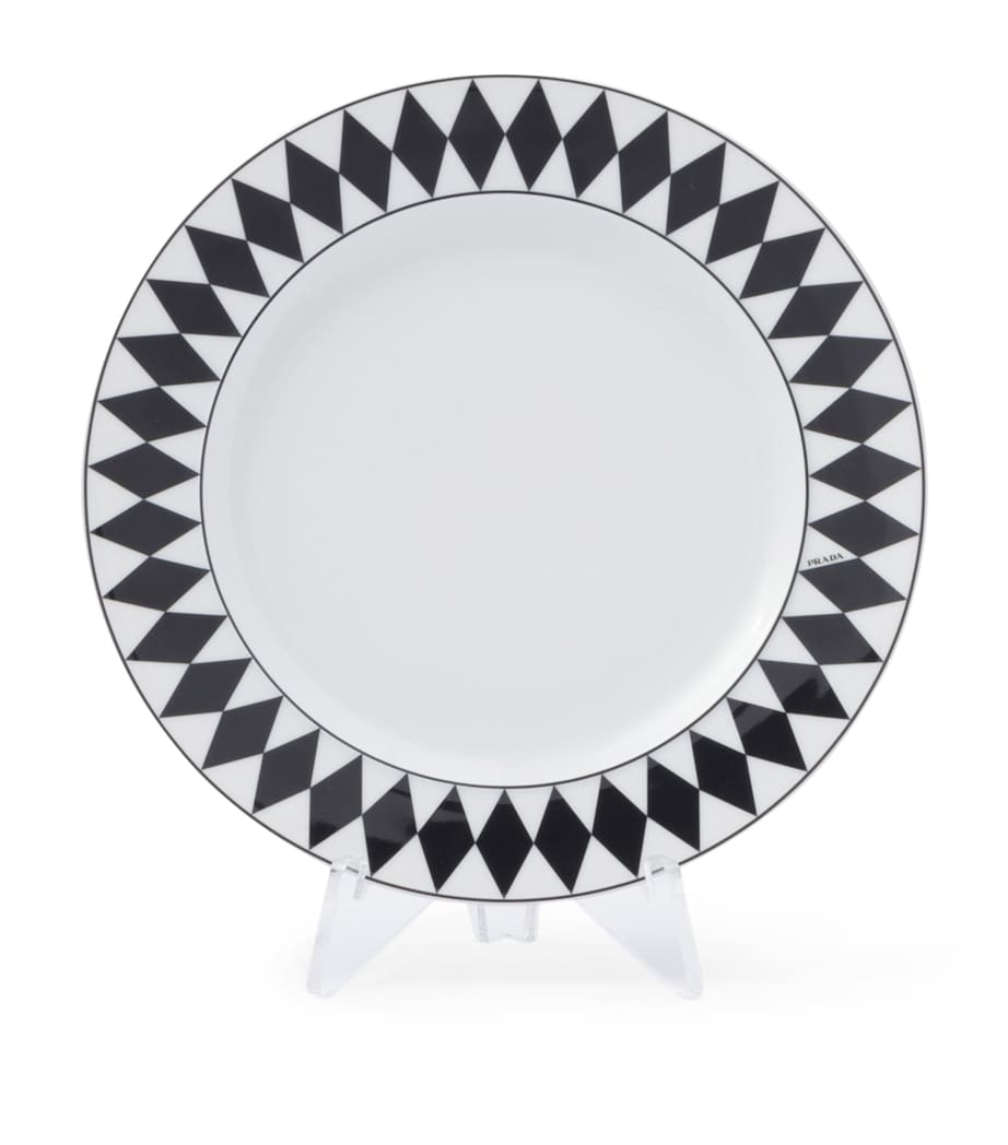 Set of 2 Porcelain Chequerboard Dessert Plates (22cm) F0E5W Image 2