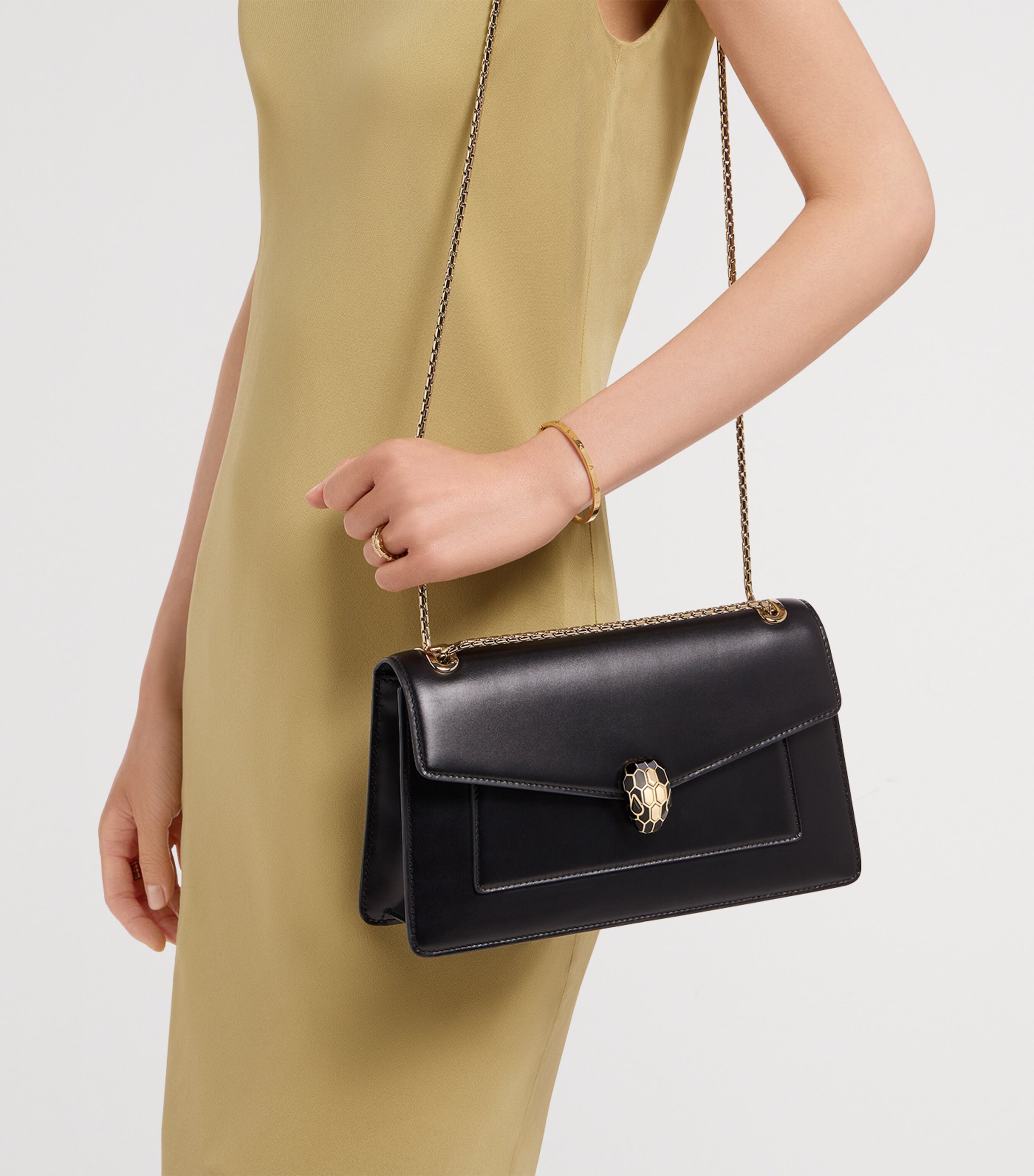 Leather Serpenti Forever Shoulder Bag BLACK Image 6