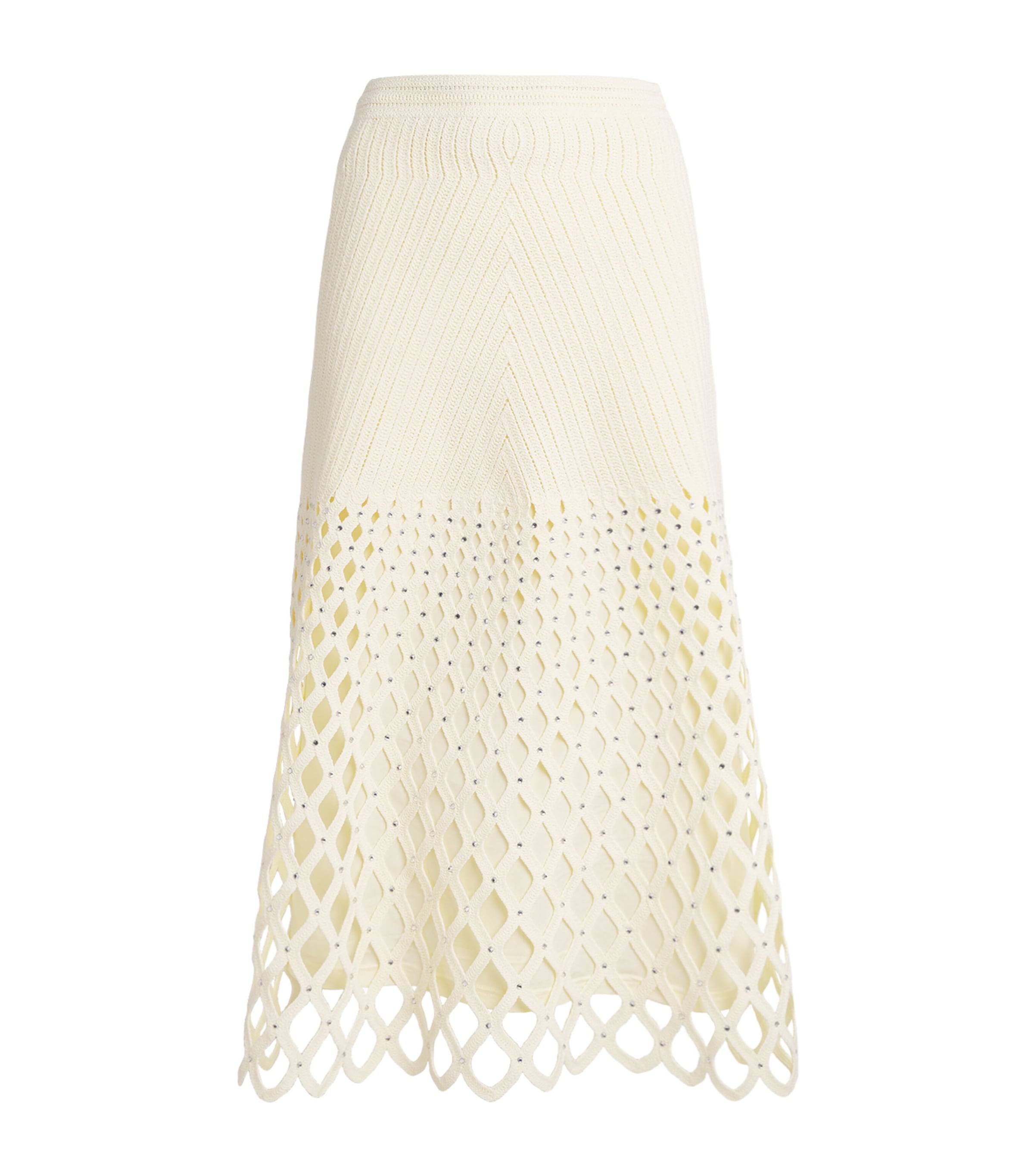 Maje Womens Embellished Crochet Midi Skirt Pale Yellow Image 1