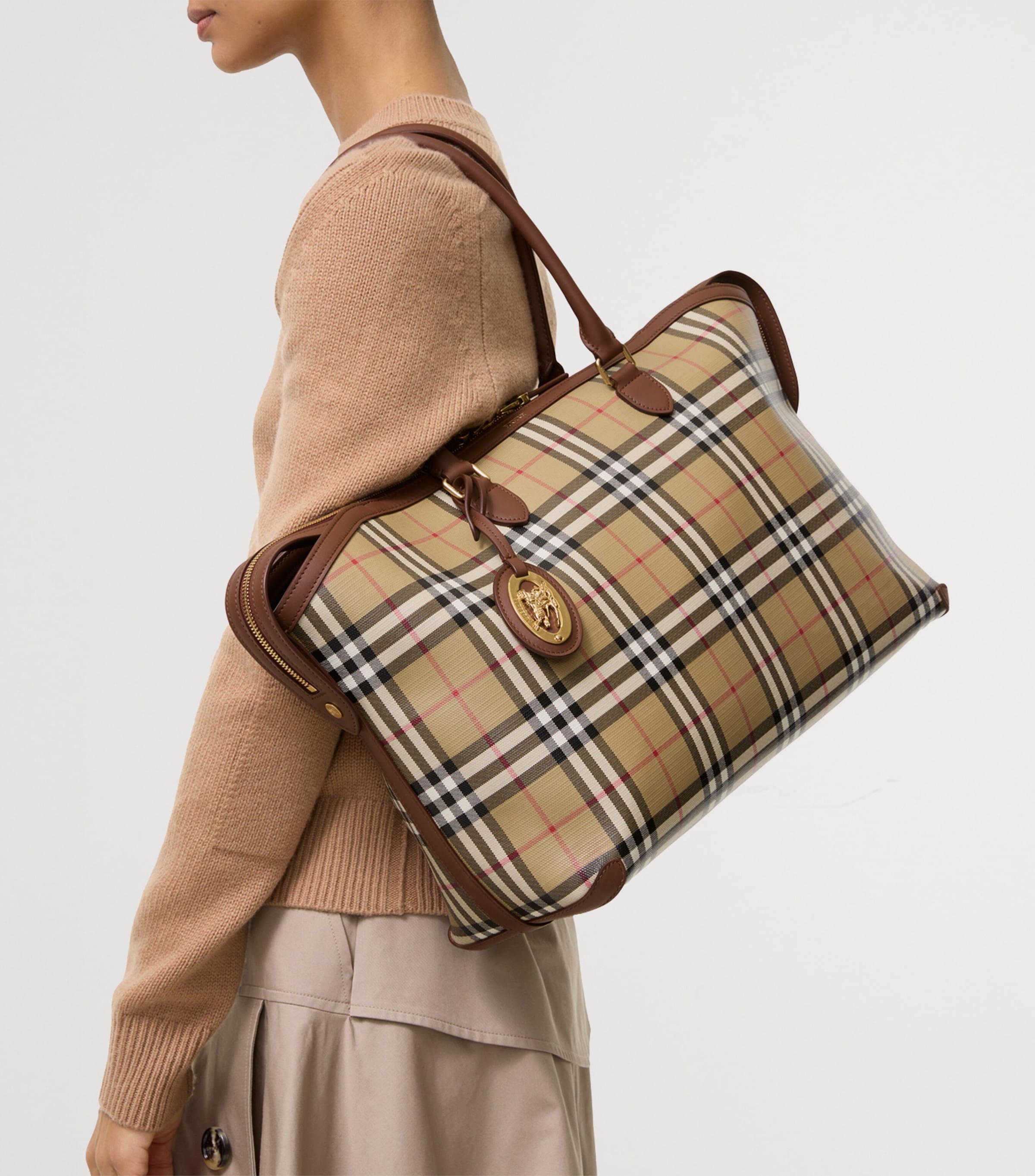 Burberry Womens Medium Check Zipped Tote Bag Archive Beige Image 2