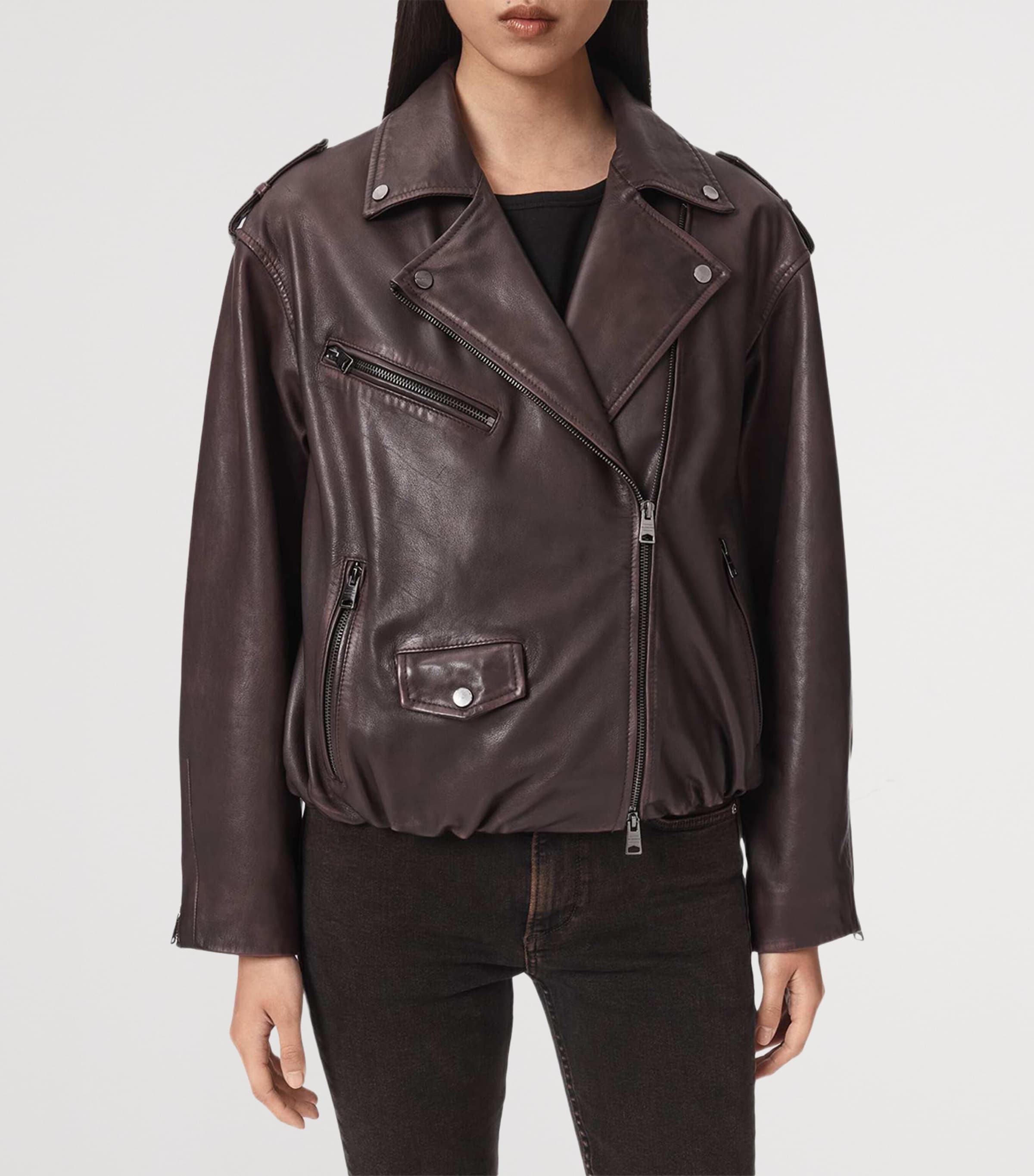 AllSaints Womens Leather Samina Biker Jacket Oxblood Red Image 3