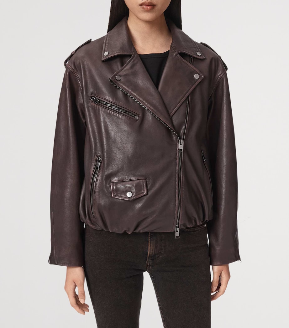 AllSaints Womens Leather Samina Biker Jacket Oxblood Red Image 3
