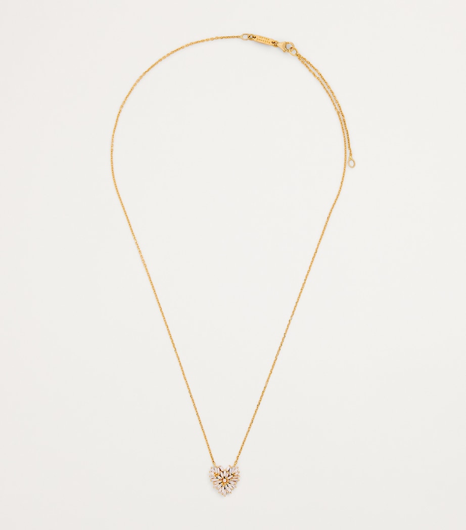 Yellow Gold and Diamond Small Heart Pendant Necklace 18K YG/WD Image 3