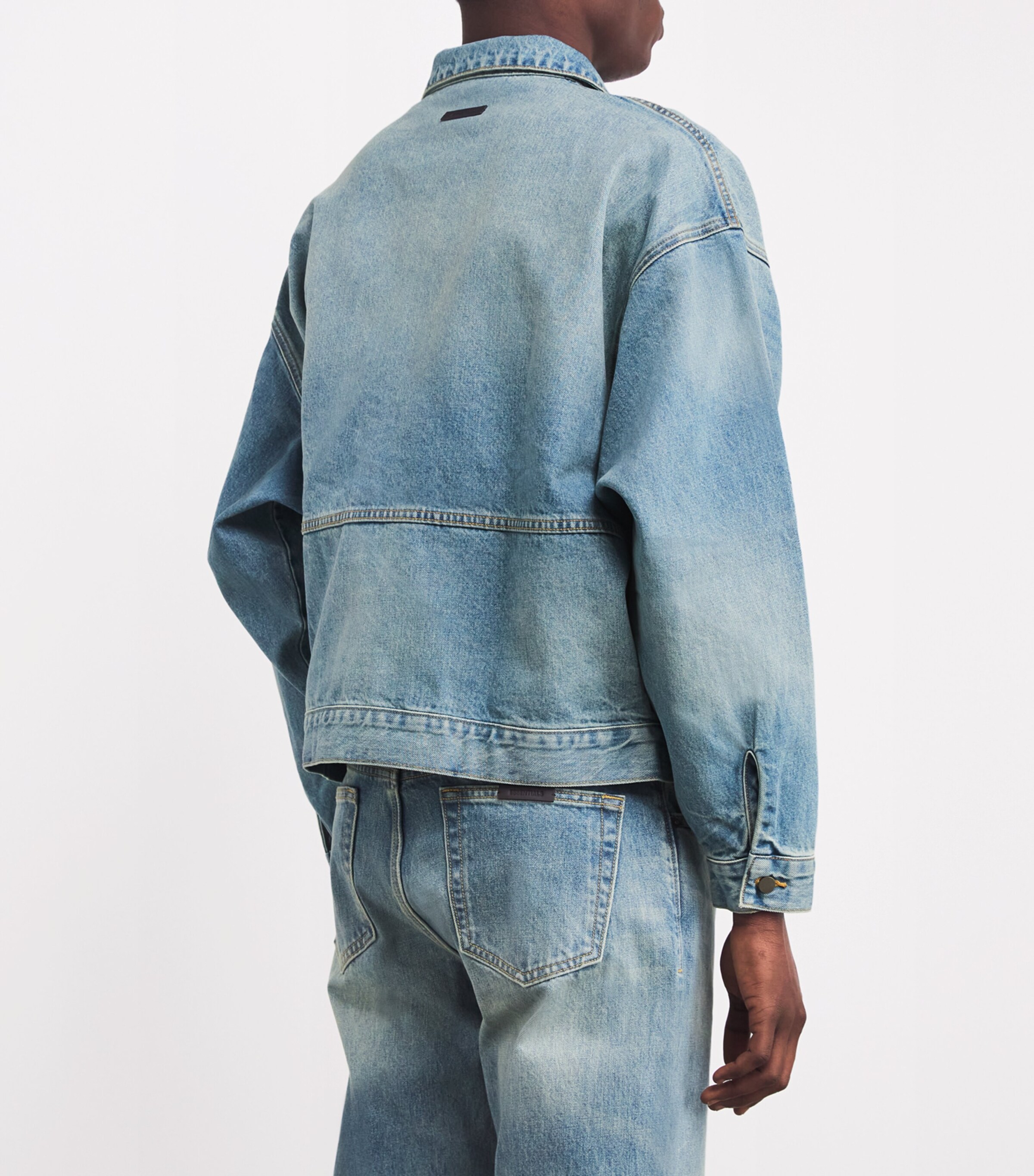 FEAR OF GOD ESSENTIALS Mens Denim Zip-Up Jacket Vintage Blue Image 4