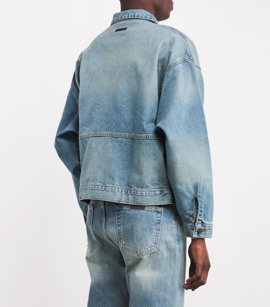 FEAR OF GOD ESSENTIALS Mens Denim Zip-Up Jacket Vintage Blue Image 4