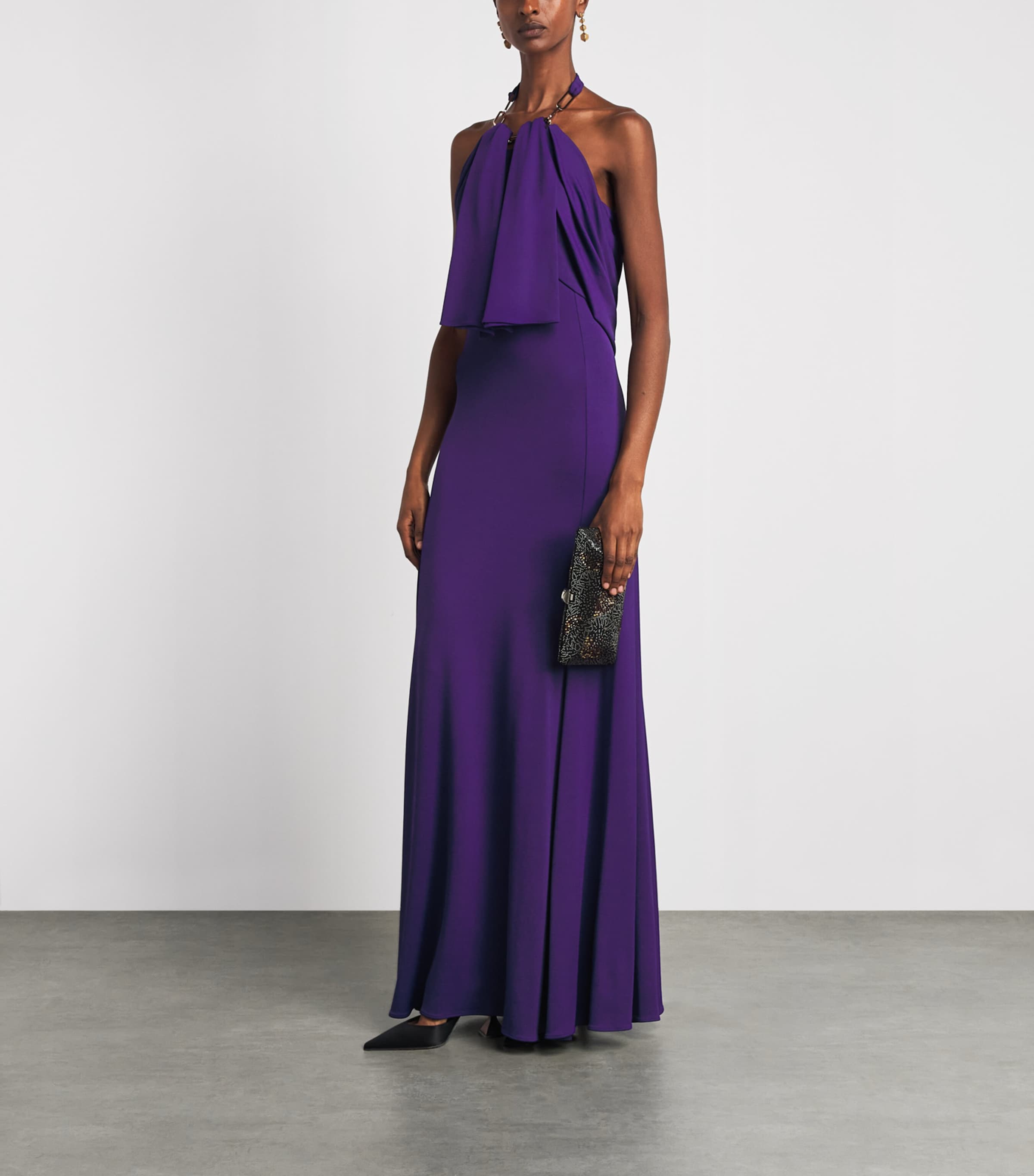 Rabanne Womens Chain-Detail Halterneck Gown Purple Image 2