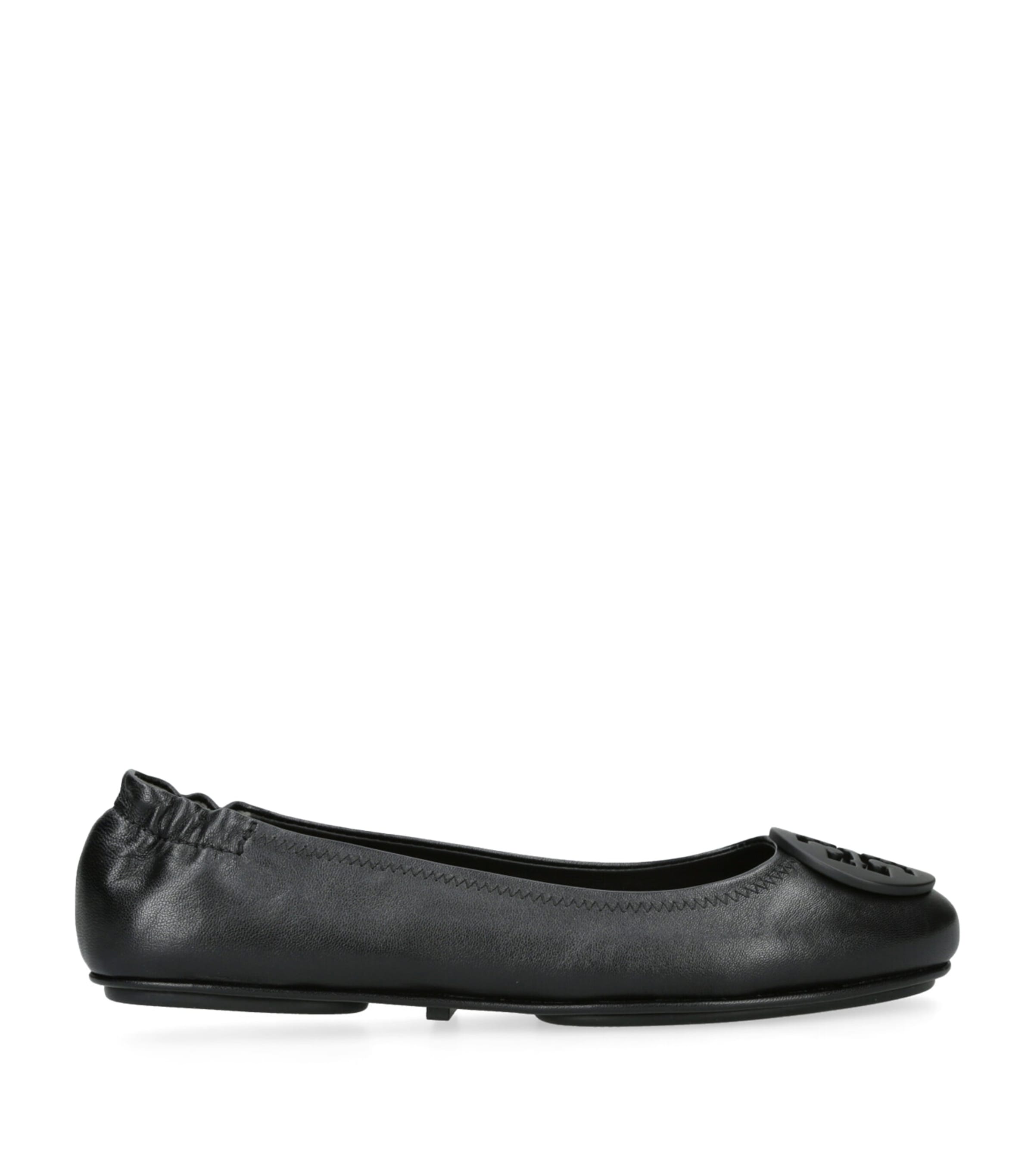 Tory Burch Logo-plaque Leather Ballerina Pumps In Black