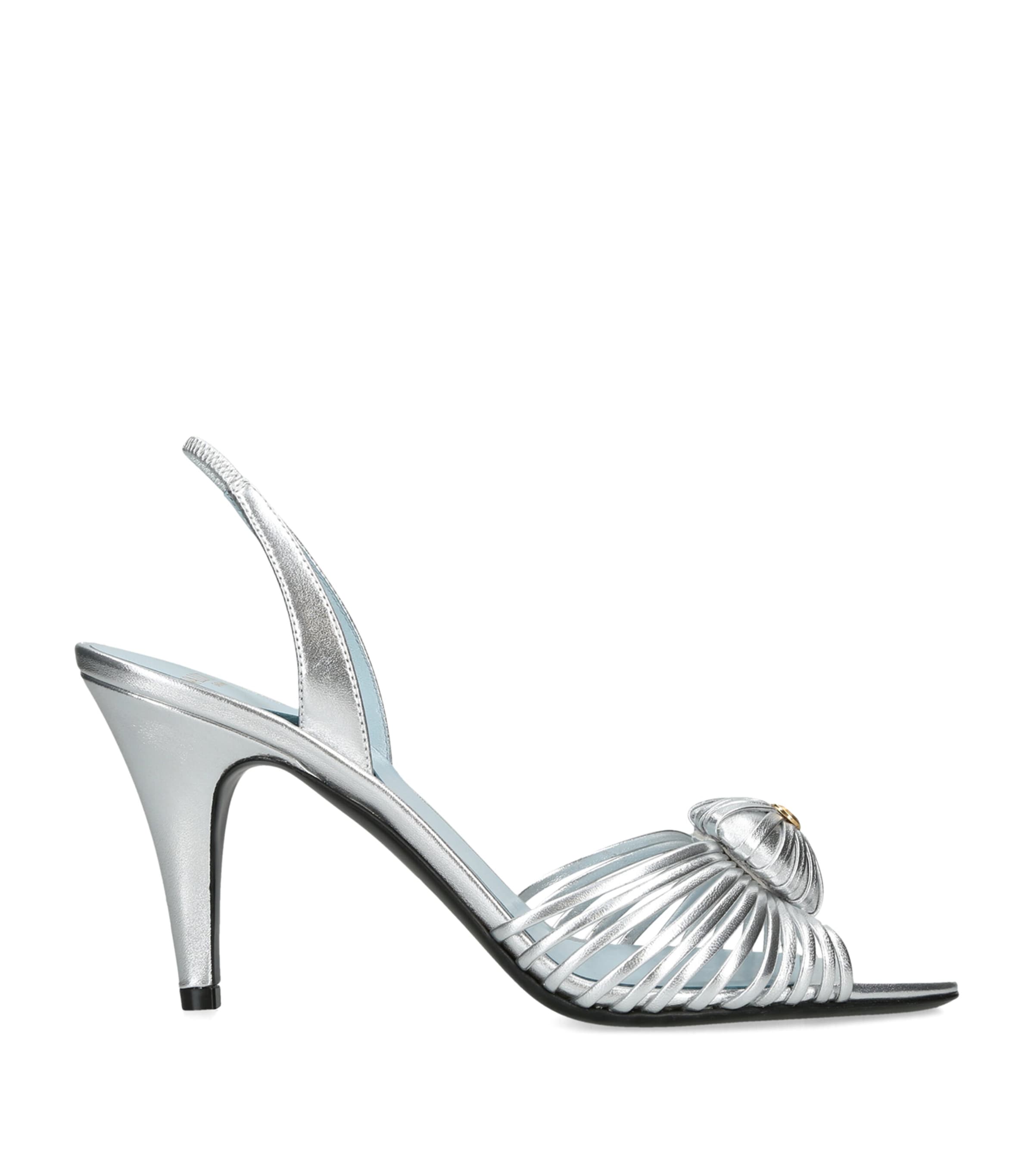 Valentino Garavani Metallic Leather Royal Slingback Heels 85 Silver Image 1