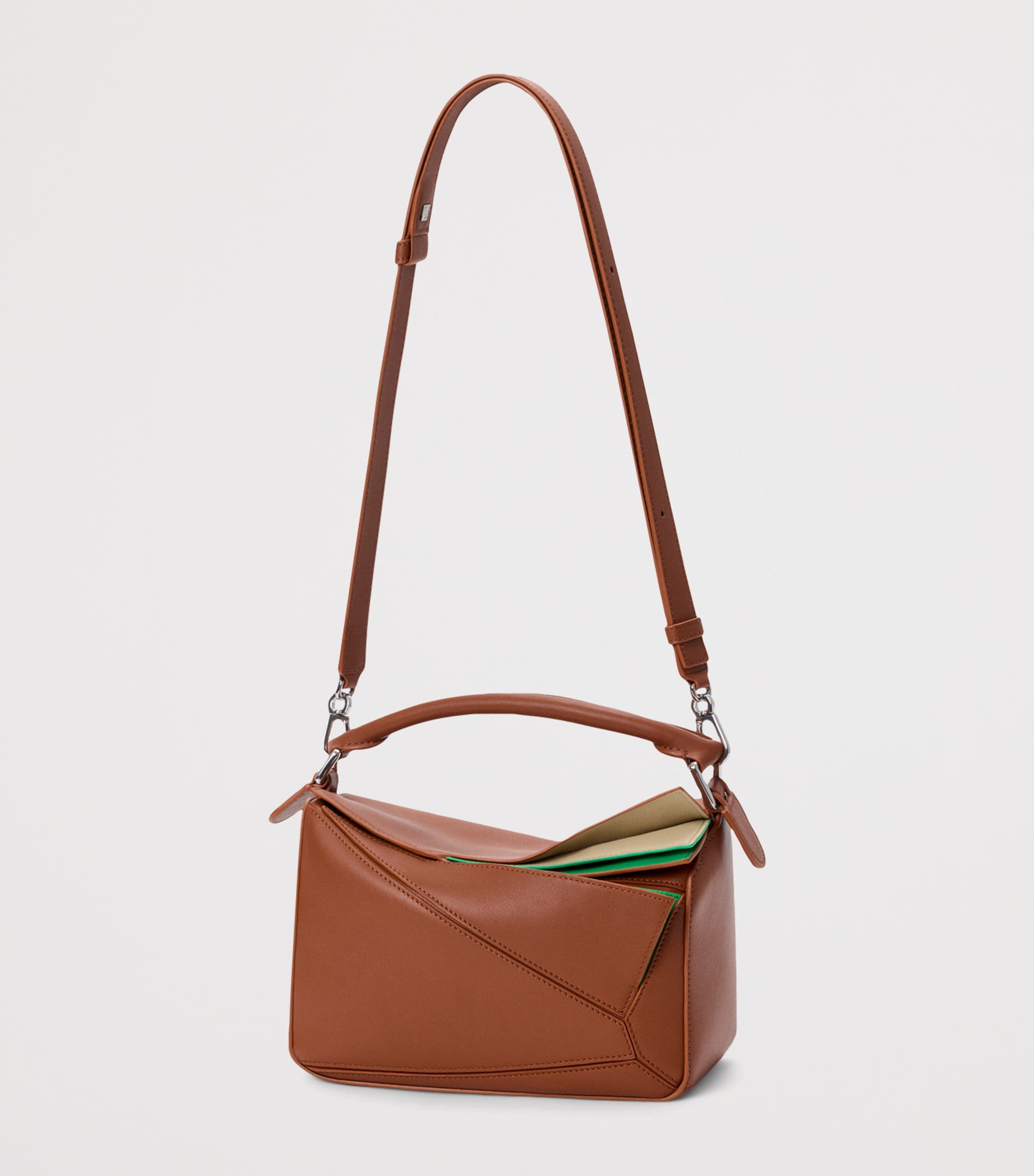 LOEWE Womens Small Leather Layers Puzzle Top-Handle Bag Multicolor Squirrel Image 5