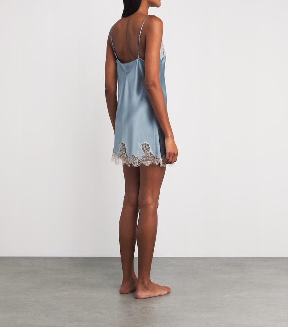 Silk Lace-Trim Short Slip Dress BLEU GIVRE/NACR Image 4