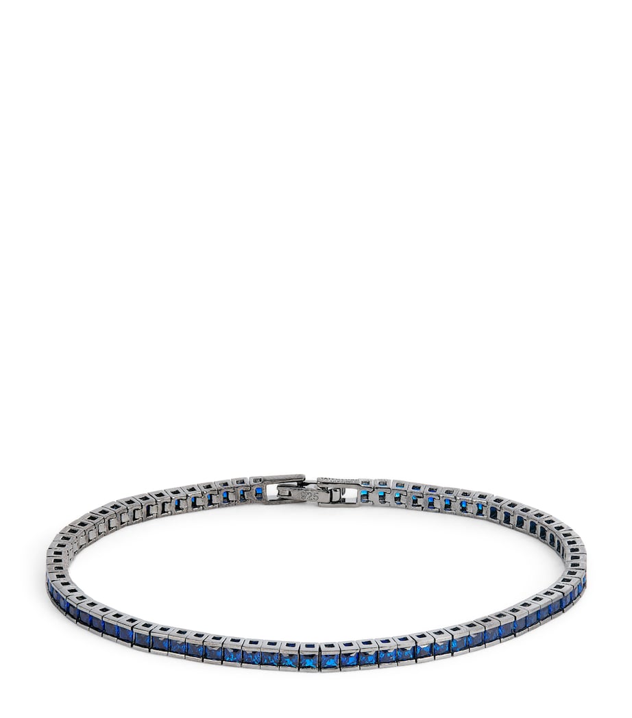 Rhodium-Plated Sterling Silver Quadro Tennis Bracelet BLUE Image 1
