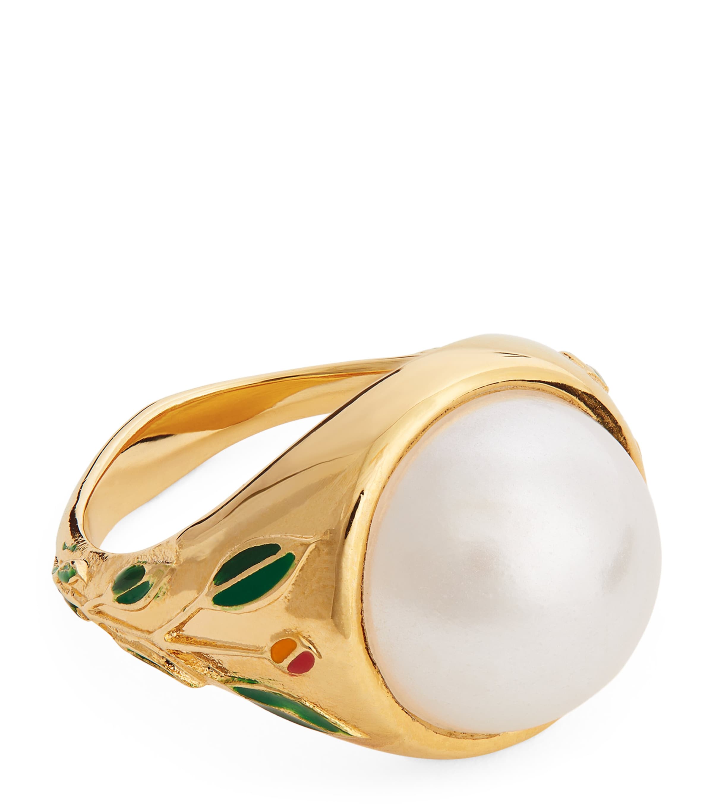 Casablanca Faux-pearl Signet Ring In Gray