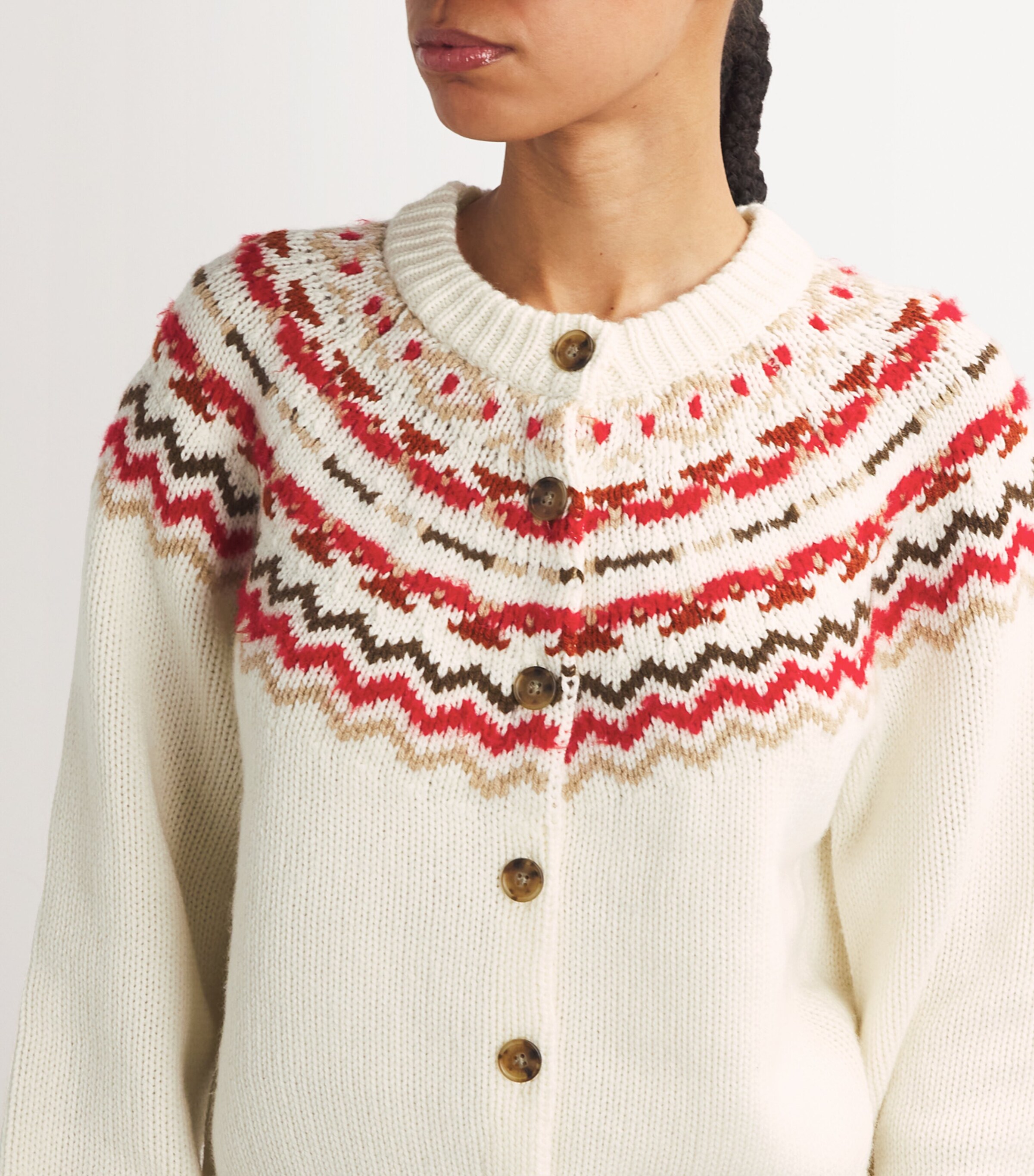 Guest In Residence Womens Wool-Cashmere Chalet Cardigan Cream Combo Image 6