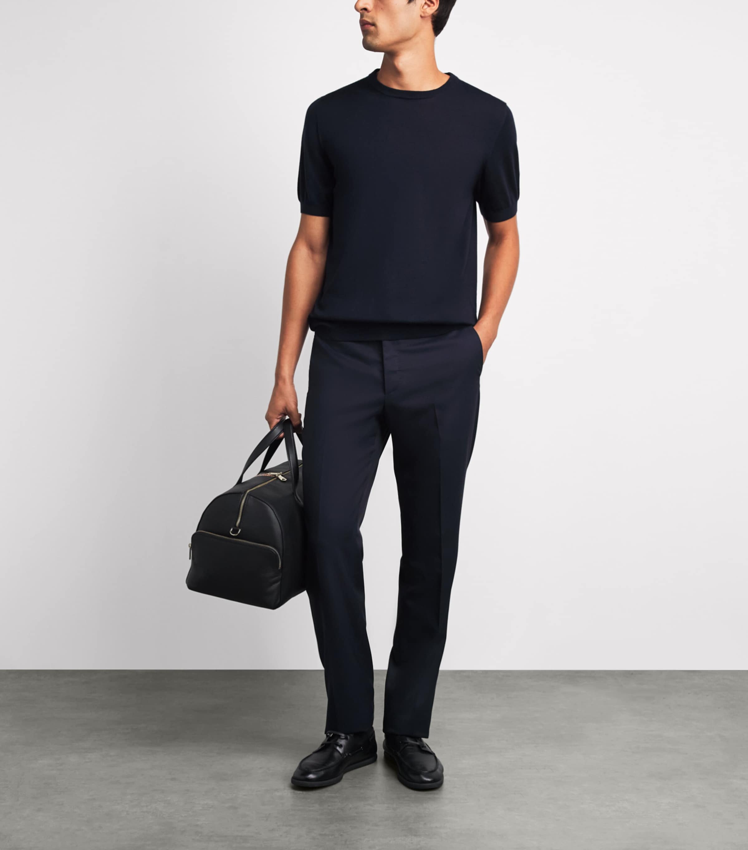 Lardini Mens Virgin Wool Knitted T-Shirt Navy Image 2
